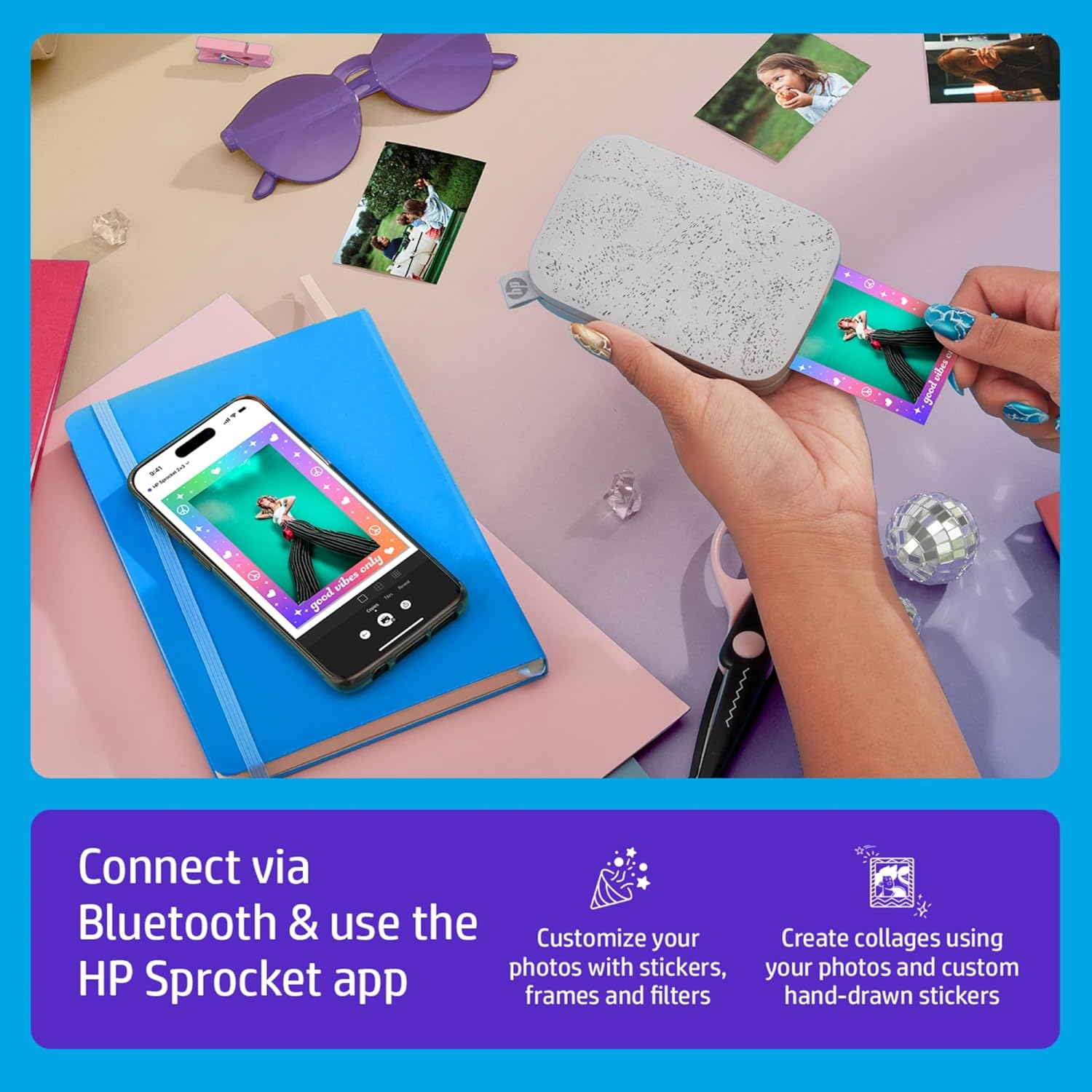 HP Sprocket Portable 2x3 Instant Photo Printer (Luna Pearl) Zink Paper Bundle