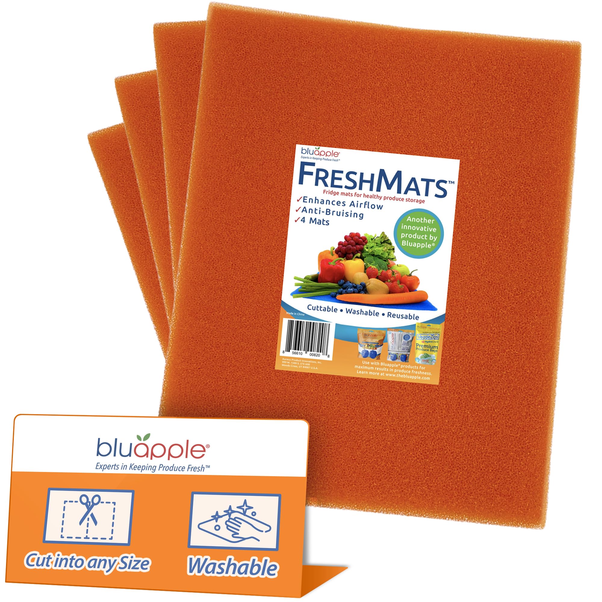 Bluapple FreshMats, Refrigerator Bin Liner, Fridge Drawer Mats, Crisper Life Extender Liner Keeps Produce Fresh Longer, Anti-Bruising, for Air Circulation, Washable & Reusable (4-Mats, 12x15, Black)