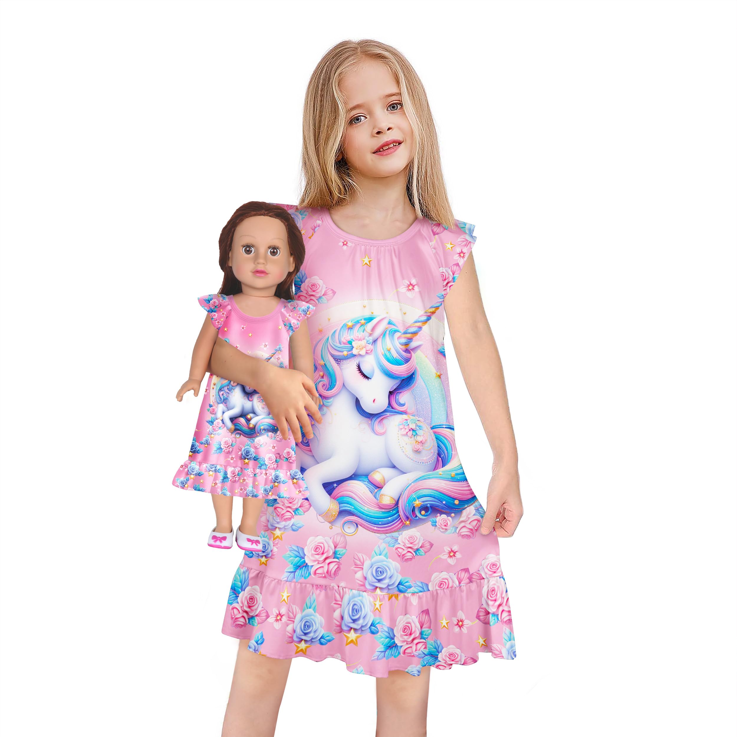 LQSZ Doll and Girl Matching Nightgown Outfit Pajamas Nightie Nightgown for Girls and Dolls Clothes