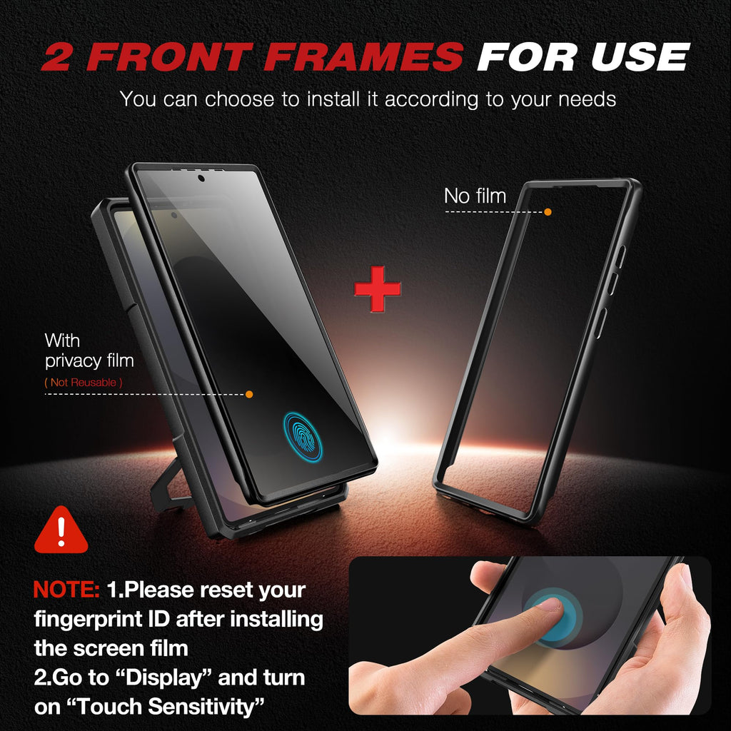TONGATE Magnetic Stand for Samsung Galaxy S25 Ultra Case with Privacy Screen Protector, [Compatible with Magsafe] [Military Drop Protection] S25 Ultra Case with Camera Cover & Belt Clip, Black 6.9"