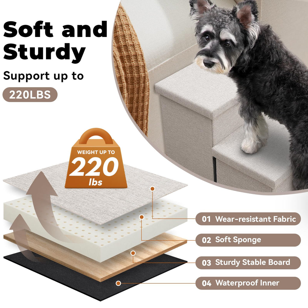 Zerbuger Dog Stairs with Condo 15" H, 2-Step Wider Dog Steps for Small/Medium/Large Old Dogs Cats, Folding Sturdy Storage Pet Stairs Climbing Bed Couch, Ramp for Car Hold Up to 150 lbs, Beige
