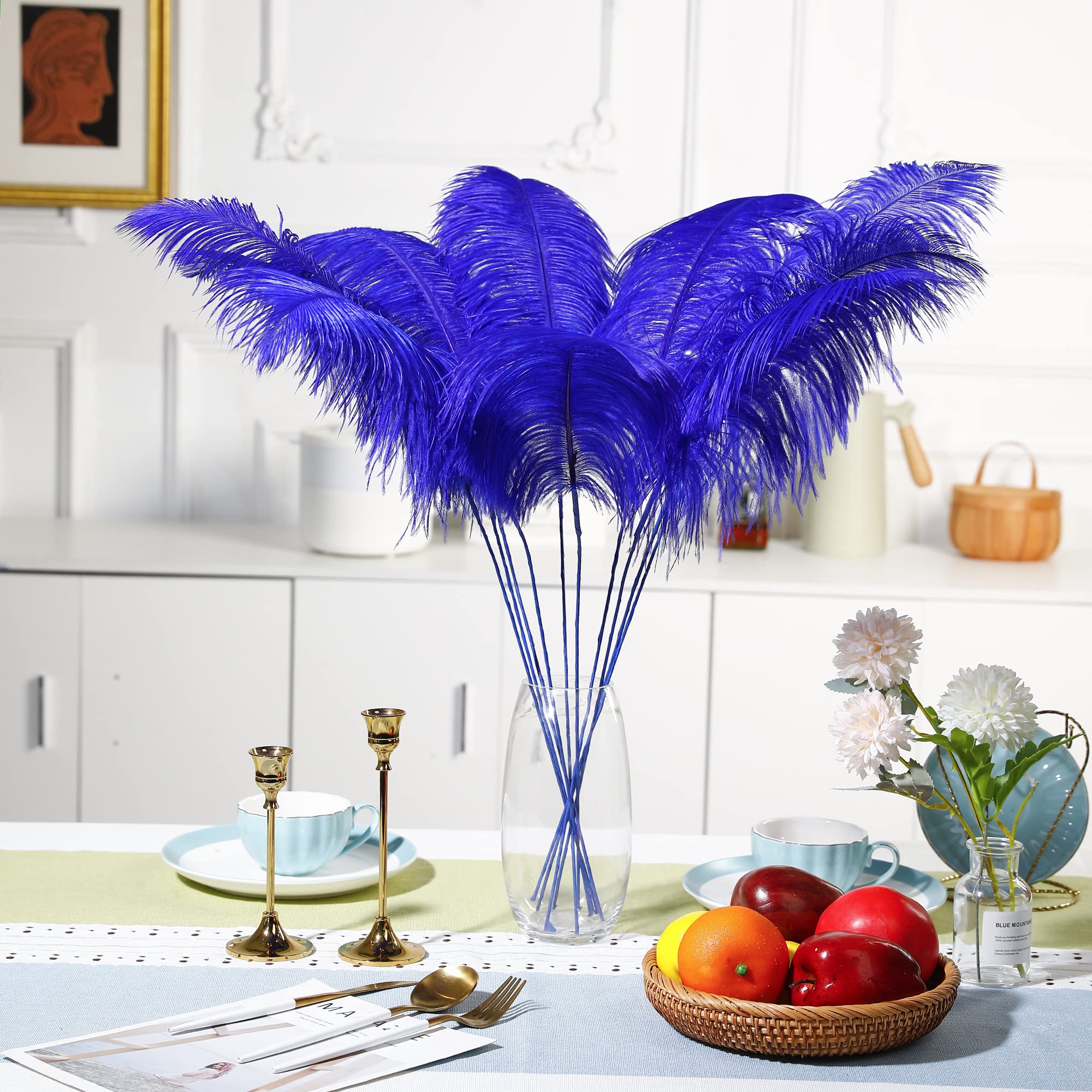 Ballinger Black Ostrich Feathers Bulk - Making Kit 12Pcs 16-18inch Large Ostrich Feathers for Floral Arrangement, Vase, Wedding Party Centerpieces and Halloween Home Decor