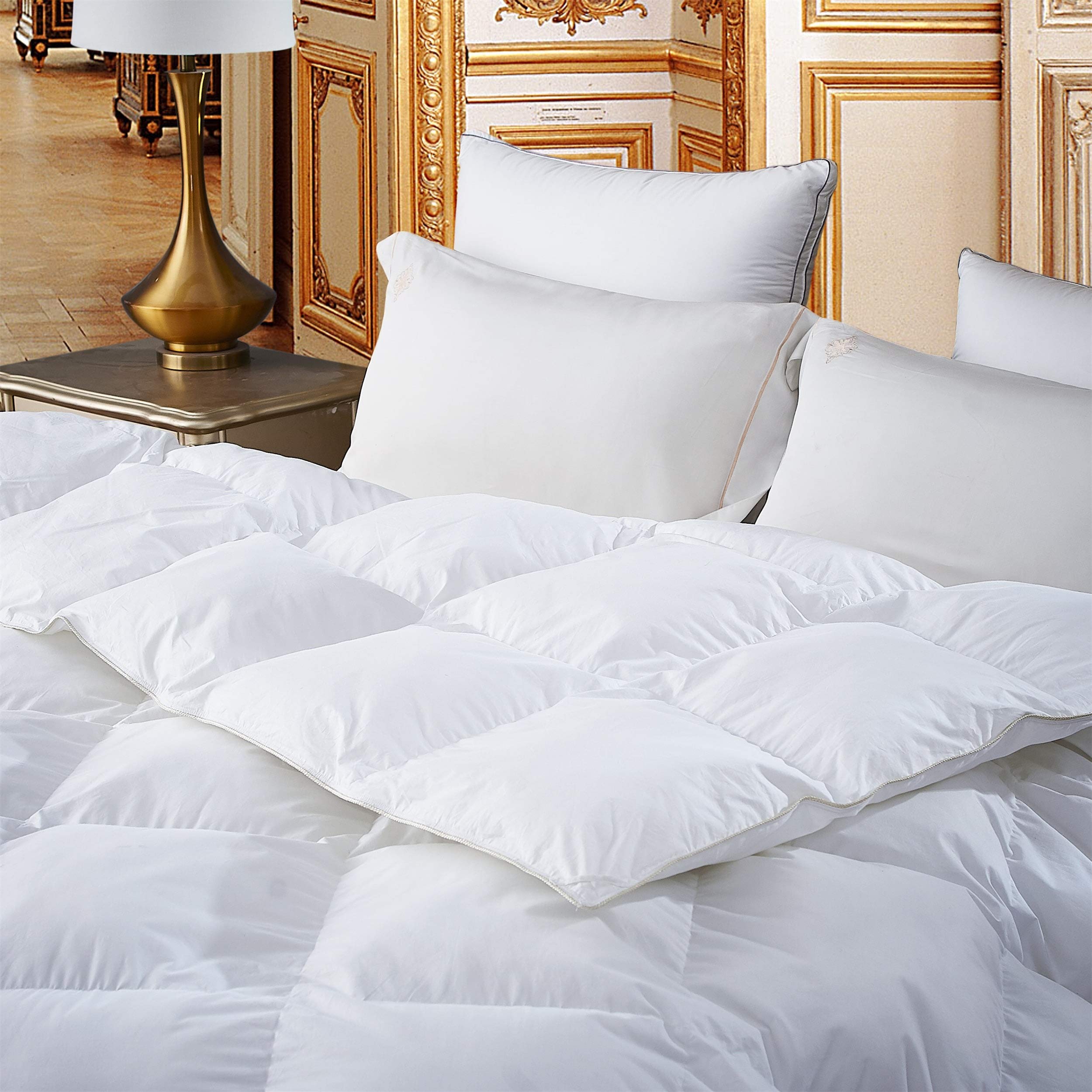Luxurious All-Season Luxury Siberian Goose Down Pinch Pleated Comforter Duvet Insert 1200 Thread Count 120 X 98 inches, 100% Egyptian Cotton Down Feather Comforter (Palatial King, White)