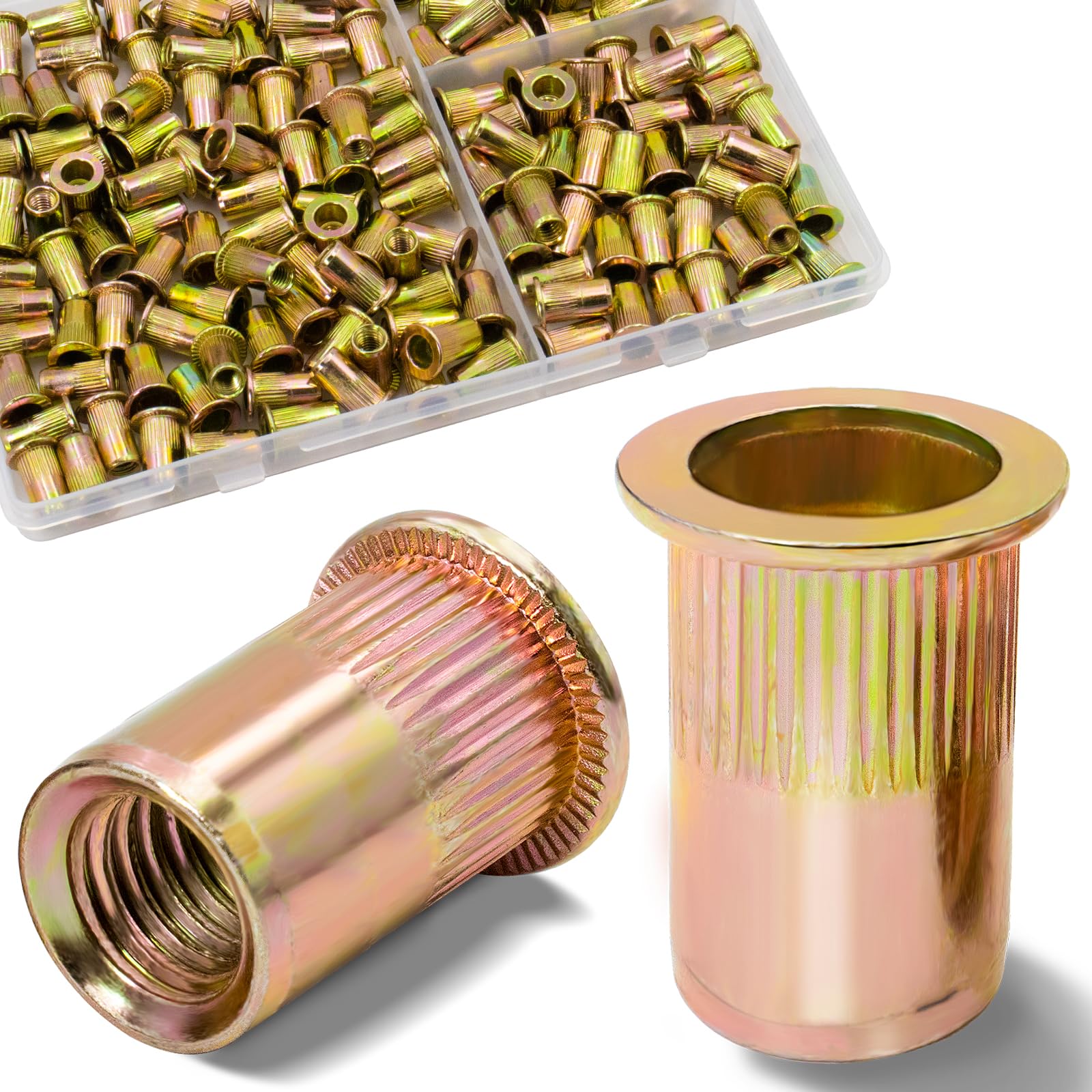 1/2''-13 UNC Rivet Nut, 10Pcs 304 Stainless Steel Flat Head Rivnut Threaded Insert Nutsert