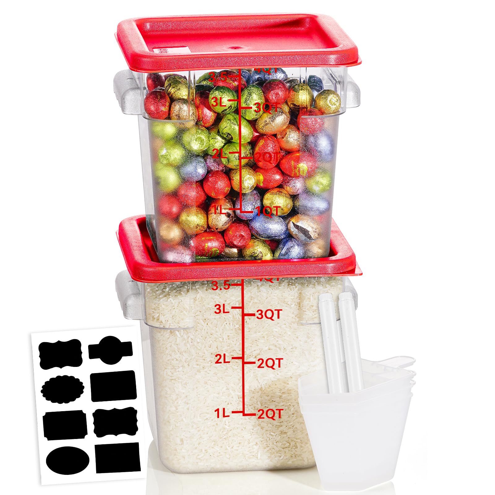 4QT NSF Food Storage Containers: 8 PCS [Food Grade][Hot&Cold Resistant] Commercial Clear Food Storage Containers with Lids for Restaurant Kitchen Proof Dough, Measuring Spoons Included(BPA FREE)