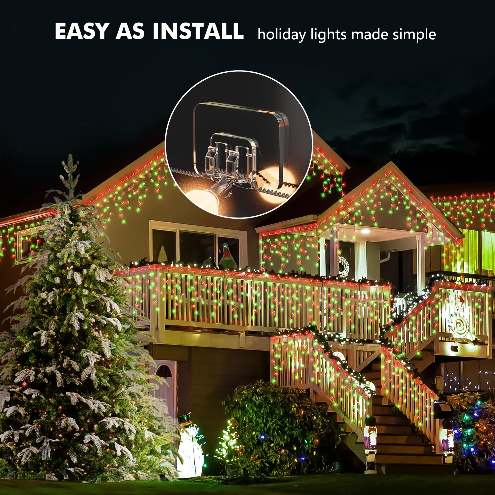 Hooks for Outdoor String Lights - 20 Pack with Adhesive Strips - No Damage, No Tools, No Holes, Waterproof and UV-Resistant, Perfect for Christmas and Patio Decor