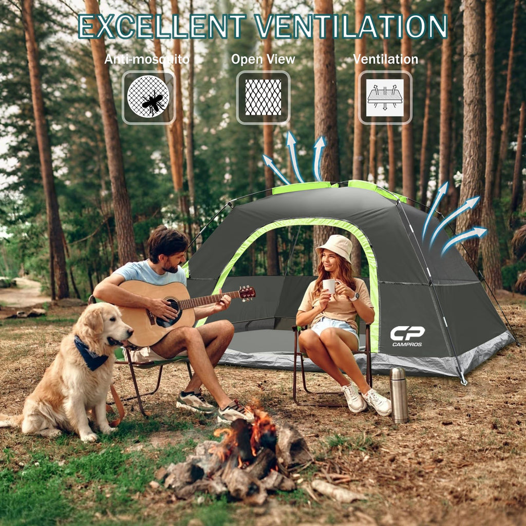 CAMPROS CP Camping Tent 2/4/6 Person, Waterproof Windproof Double Layer Dome Tent, Easy Setup with Large Mesh Windows & Wide Door for Outdoor Camping Backyard