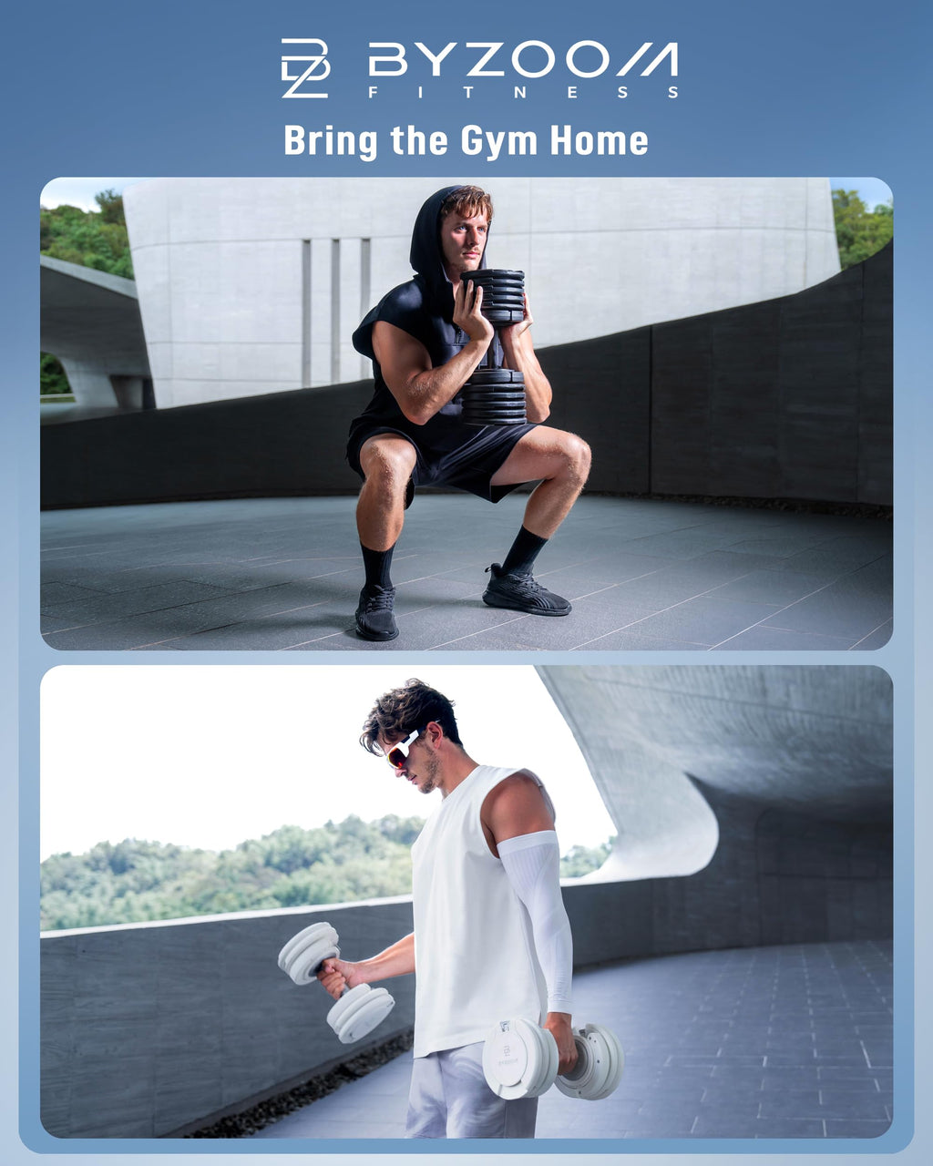 BYZOOM FITNESS Pure Series Adjustable Dumbbell - 12.5/25/27.5/50/55/75lb - ONE UNIT OR PAIR(check QTY before purchase) - 5-in-1/ 10-in-1 / 15-in-1 / 21-in-1 Flexible Hand Weights for Home Apartment Garage Gym, Strength Training & Fitness Workouts, White O
