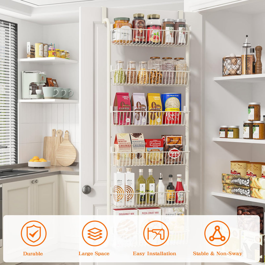 MIAOLI Over the Door Pantry Organizers and Storage, 8-Tier Spice Rack, Home & Kitchen Storage Shelves for Cabinet, Large Capacity Hanging Seasoning Organizer, Laundry Room Organization, White