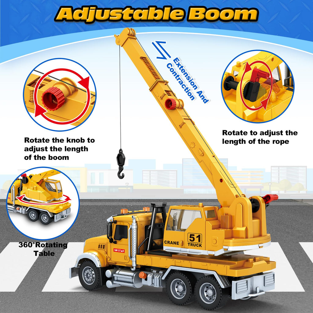 Bstoyder Kids Toys for 3 4 5 6 7 8 Years Old Boys, 15" Crane Truck Toy with Lights, Sounds, Toddler Friction Powered Truck Vehicle Toy for Boys Girls Birthday Gifts