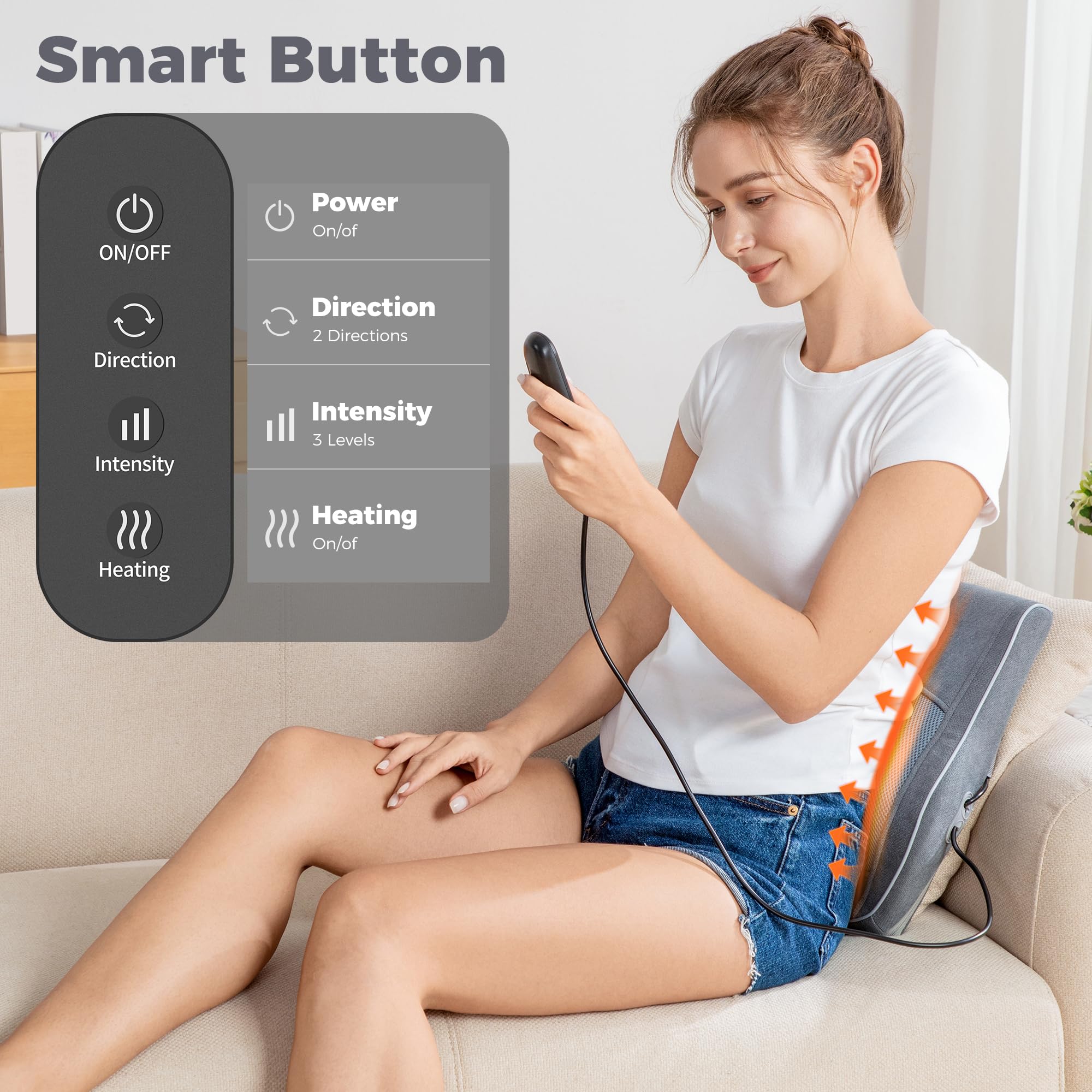 Brelley Neck and Back Massager for Pain Relief Deep Tissue with Heat, Shiatsu Shoulder Massager with Bi-Directional Rotating Head for Neck, Back, Shoulders, and Legs
