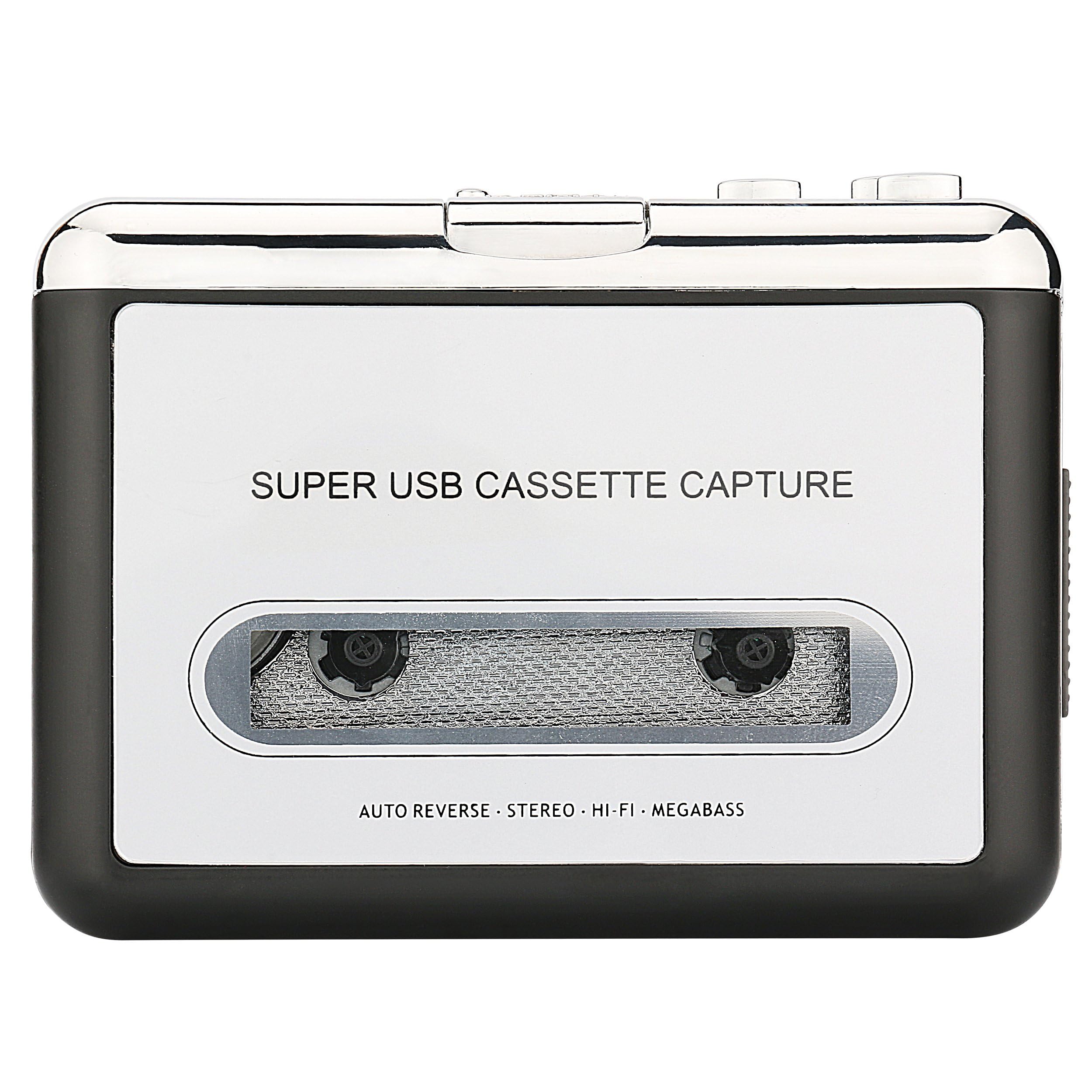 Reshow Cassette Tape Player – Portable Tape Player Audio Cassette to Digital Converter, Compatible with Laptops and Personal Computers Convert Cassette Tape Recorder to iPod Format (Silver)