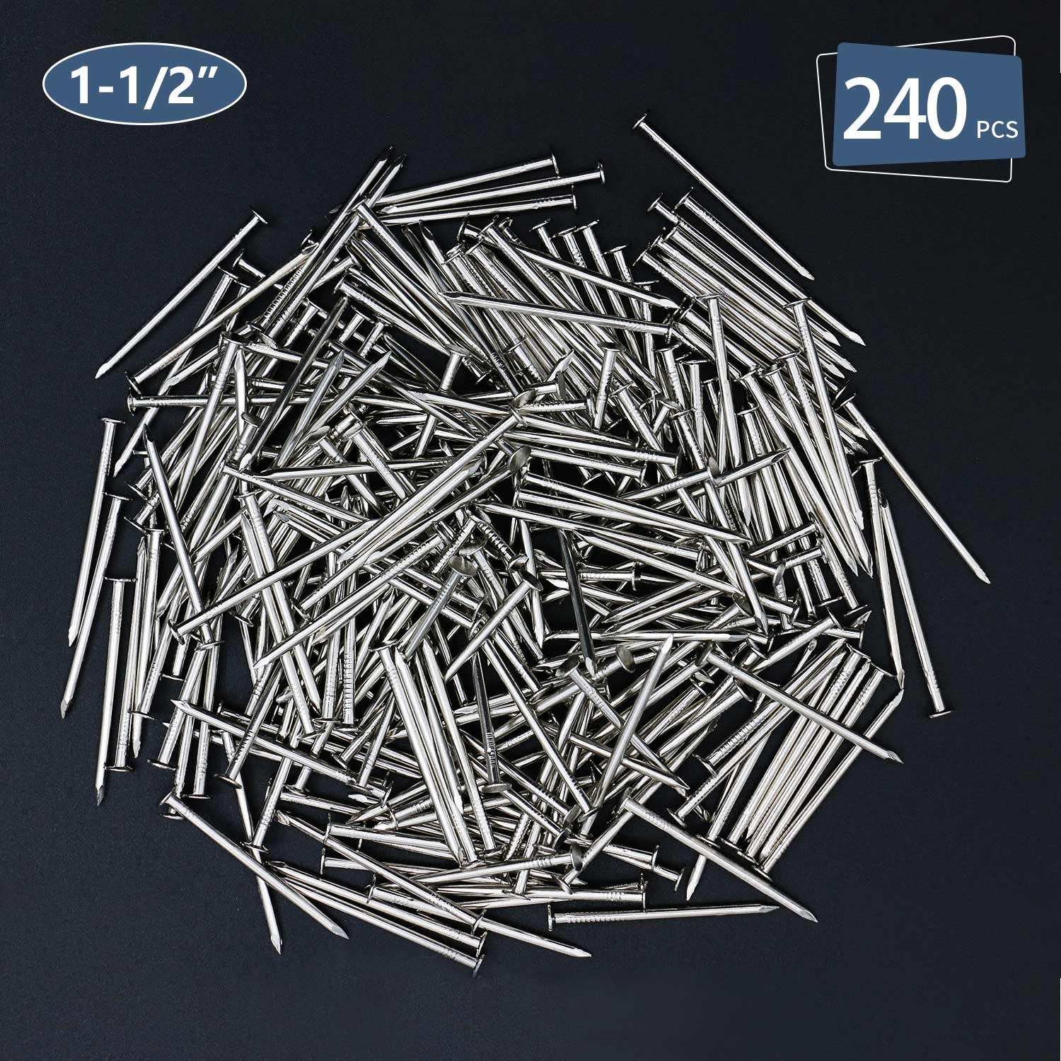 240pcs Gold Hardware Nails, 1-1/2” × 14 Ga Brass Plated Wood Nails, Nails for Hanging Wall Decor, Finishing Nails, Picture Hanging Nails, Wall Nails, Roofing Nails