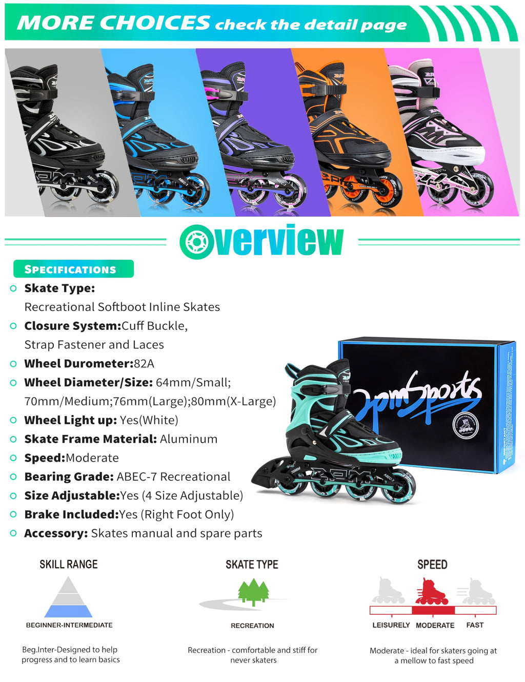 2PM SPORTS Vinal Girls Adjustable Flashing Inline Skates, All Wheels Light Up, Fun Illuminating Skates for Kids Men Adult Women and Boys