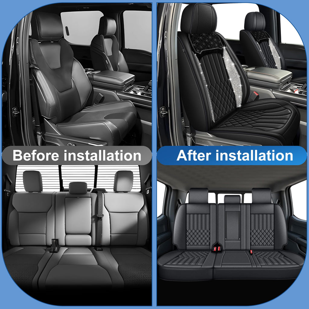 AOMSAZTO Seat Covers Fit for Ford F150 : 2009-2024 2025 2026 - F250/F350/F450 2017-2024 2025 2026 Truck Pick-up Front Car Seat Covers Faux Leather(Blackline, 2PCS Front)
