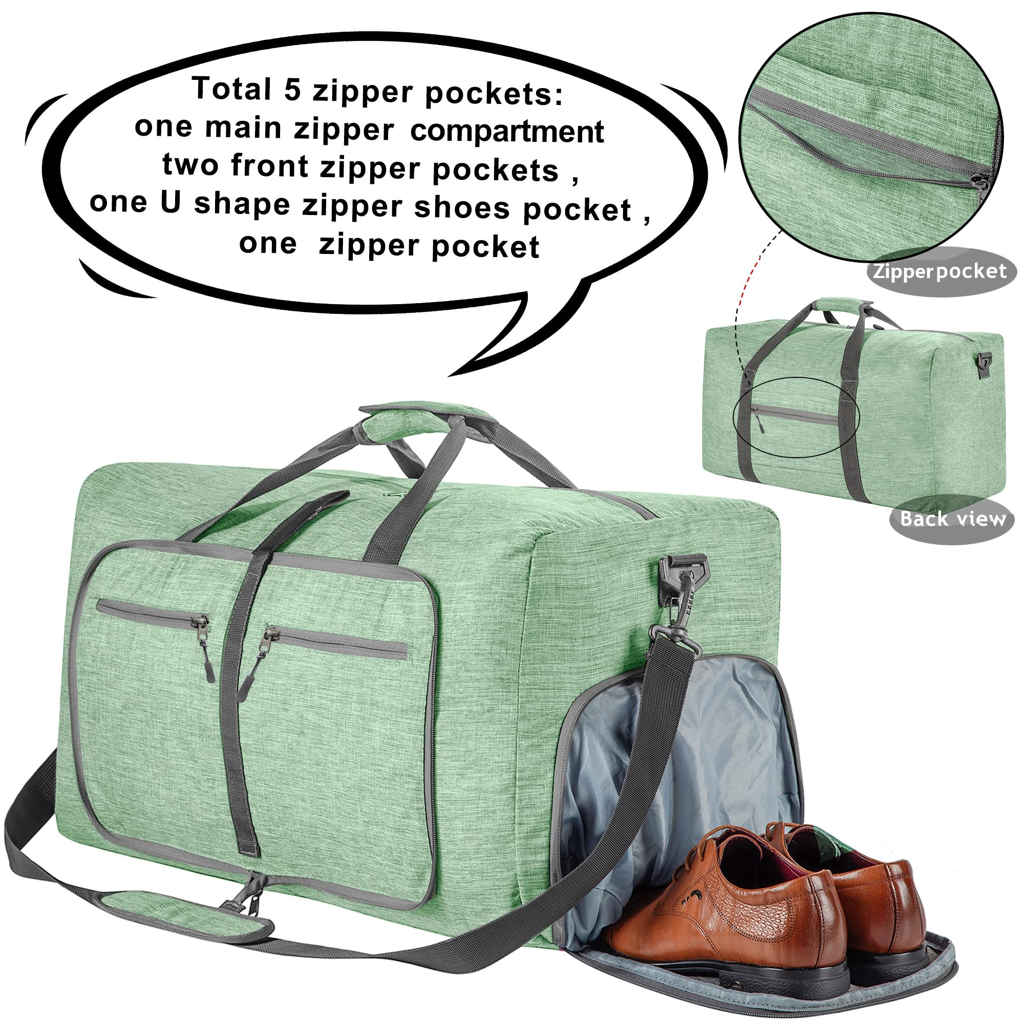Vomgomfom 65L/85L/115L Foldable Travel Duffle Bag, Lightweight Checked Luggage with Shoe Compartment, Water-Resistant Weekender Overnight Bag for Men & Women