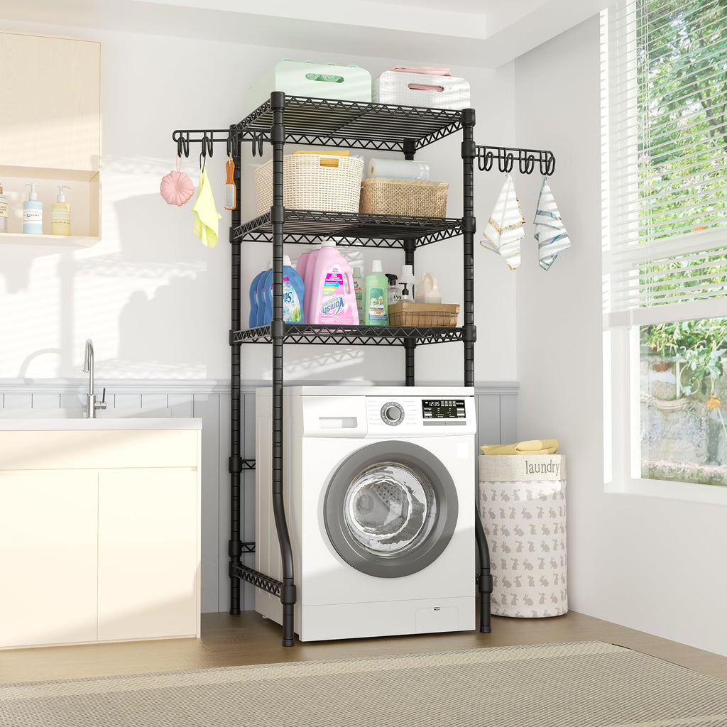 Ulif U8 Medium Laundry Room Storage Organizer, Over the Washer and Dryer Storage Shelves for Laundry Organization, 32.3”W x 17.3”D x 76.2”H, Suit Washing Machine Width within 29.9”, Hold 304 lb, Black