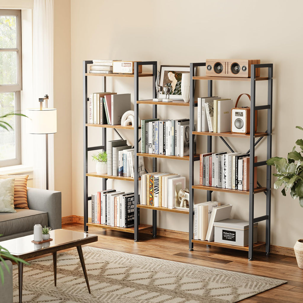 SUPERJARE Triple Bookshelf, Bookcase with 11 Open Display Shelves, Wide Book Shelf Book Case for Home & Office, 4 Tier, Black