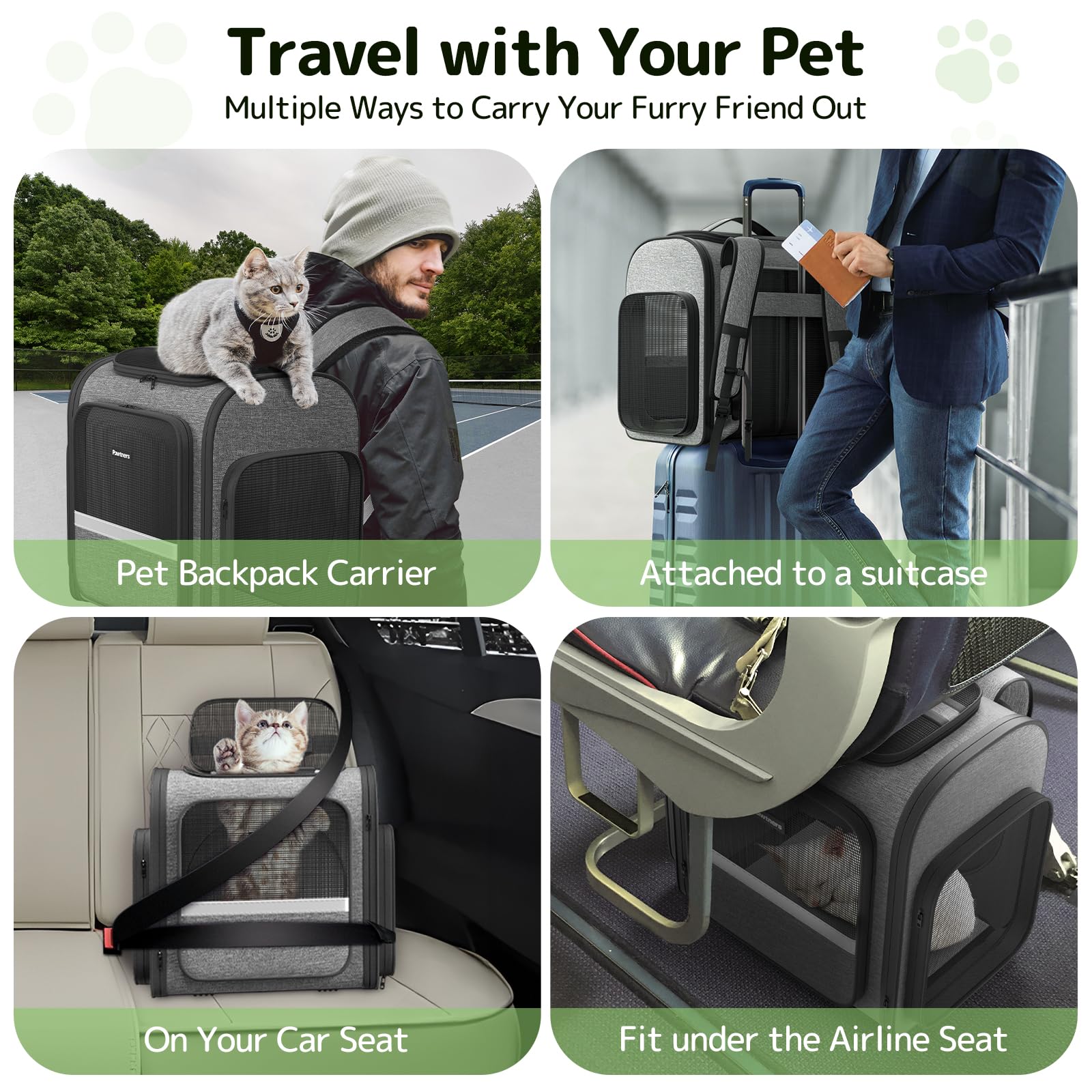 Cat Carrier Backpack with Detachable Play Tunnel, 2 in 1 Cat Tunnel Backpack Suitable for Carrying & Playing, Expandable Pet Carrier for Small Medium Kitten Puppy, Suitable for Travel Hiking Camping
