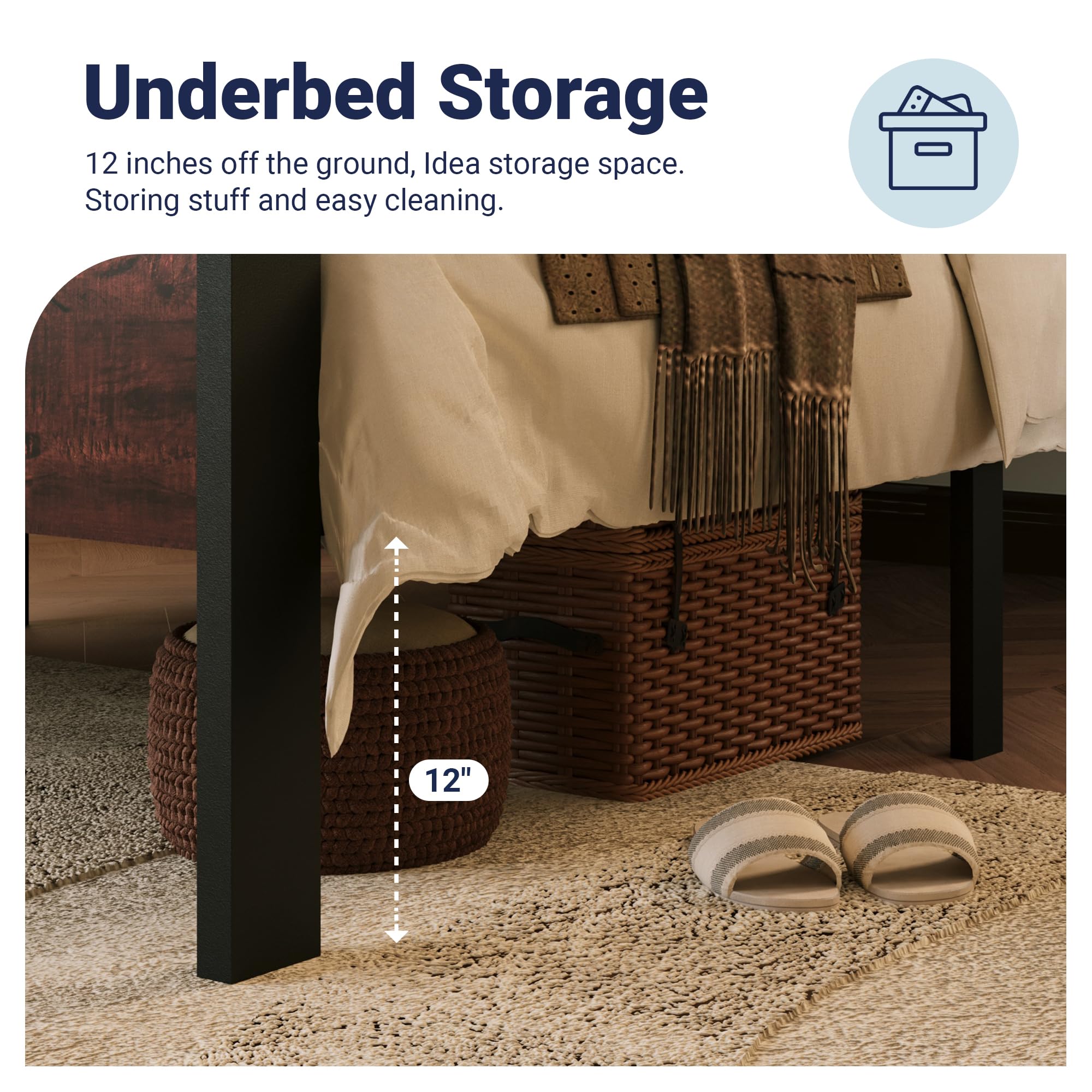 Allewie Twin Size Platform Bed Frame with Wooden Headboard and Footboard, Heavy Duty Metal Slats Support, No Box Spring Needed, Under-Bed Storage, Noise Free, Easy Assembly, Black Oak