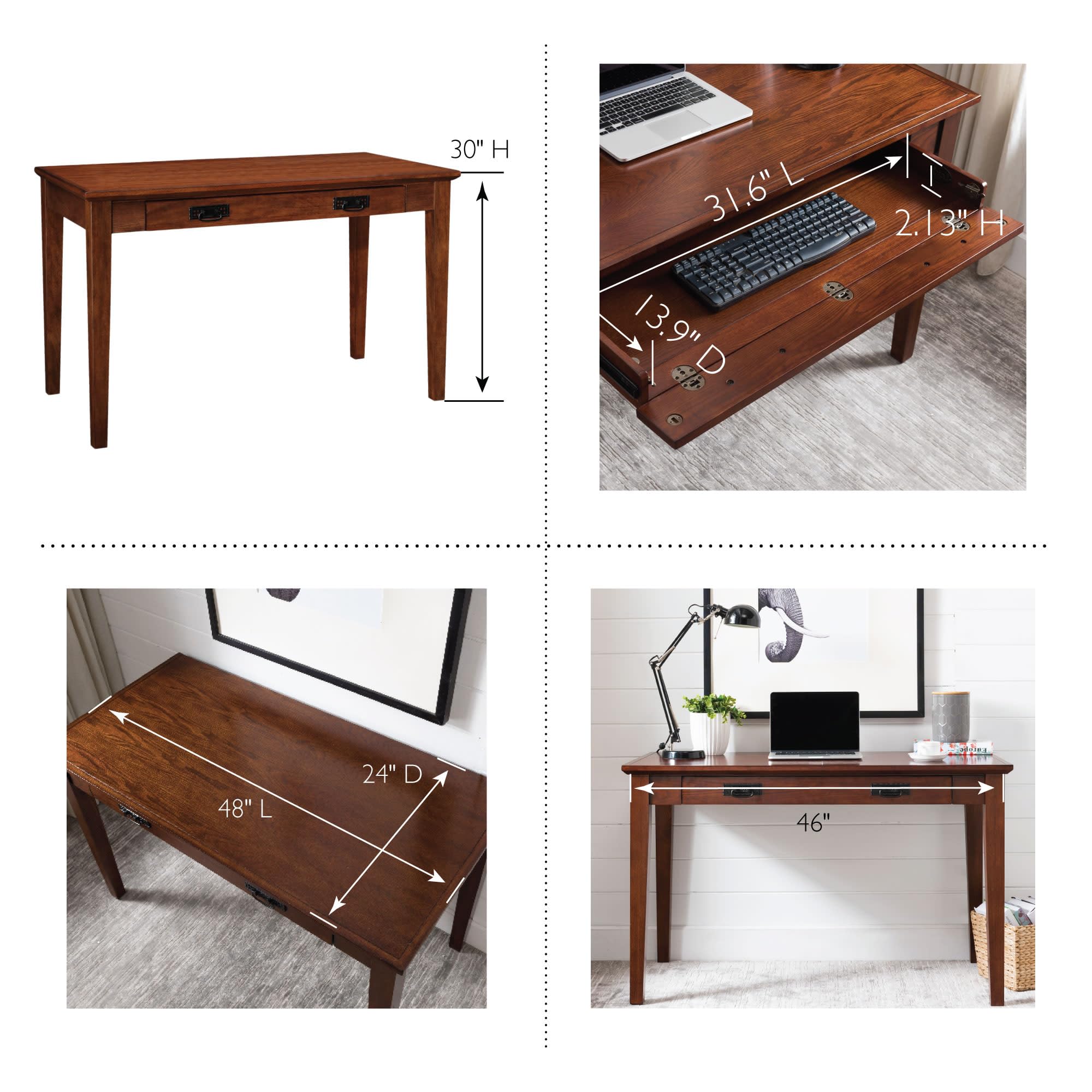 Leick Home Cottage White Turned leg Laptop Desk with Center Drawer, White