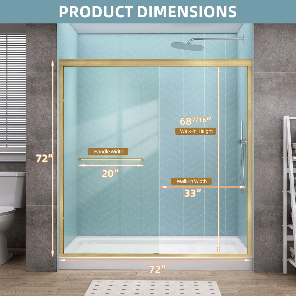 GETPRO Shower Door Sliding 44-48 in. W x 72 in. H Semi-Frameless Bypasss Double Sliding Doors for Shower,1/4 inch Clear Tempered Walk-in Shower Glass Door Brushed Nickel