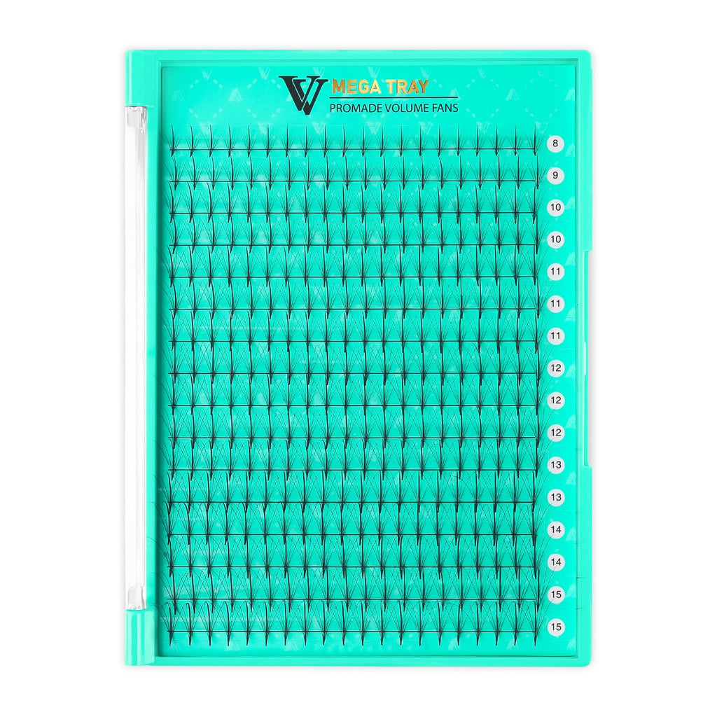 VAVALASH Premade Fans Eyelash Extensions 320 Fans 10D 14D 16D 20D 0.03 0.05 0.07 Thickness C/D Curl Middle Stem Premade Fans Russian Volume Lash Extensions (320 Fans-10D-0.03-D-8-15mm)