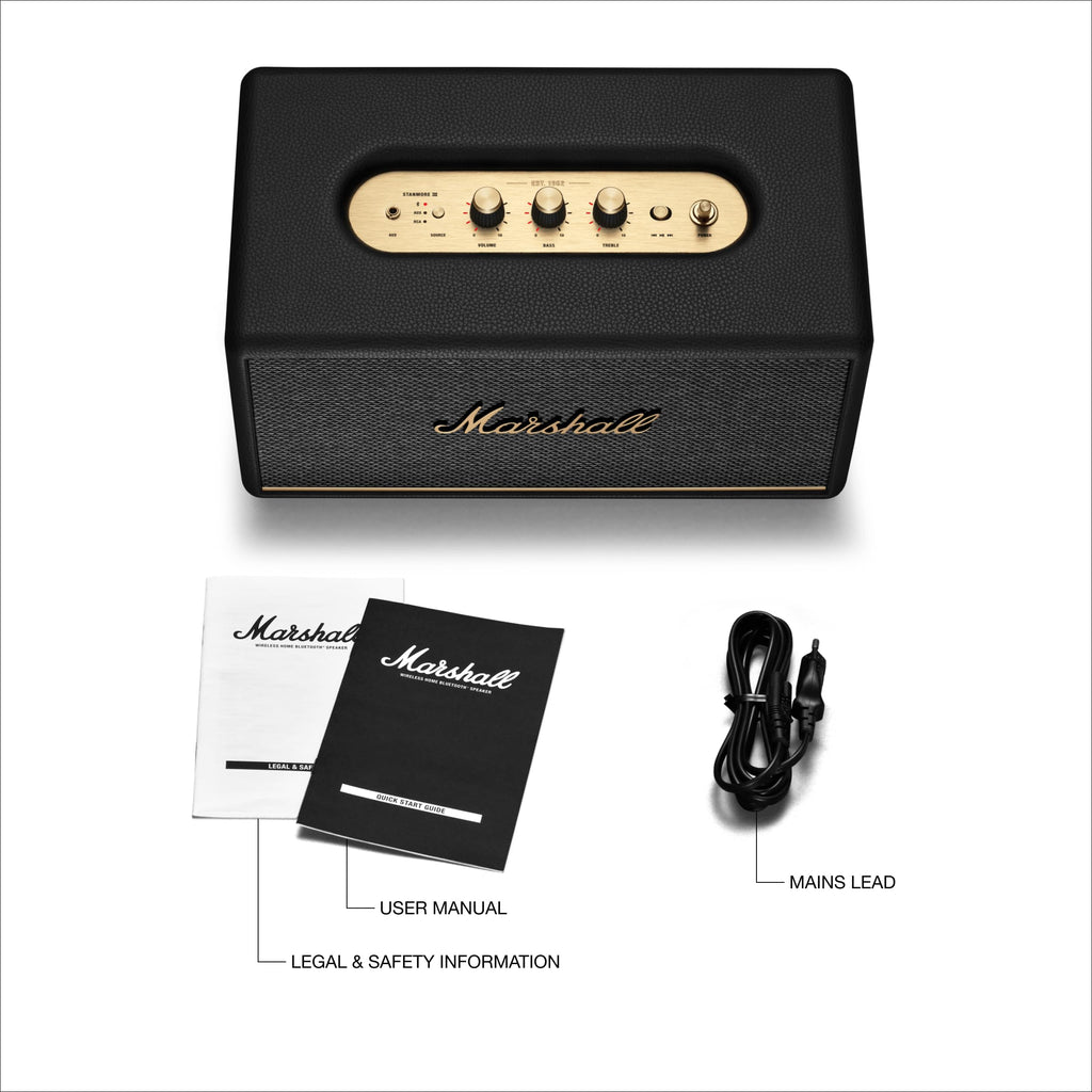 Marshall Stanmore III Bluetooth Home Speaker - Loud Stereo Sound with Bass and Treble Controls | Plug-in Powered | Record Player Compatible | RCA and 3.5mm Aux Inputs - Black