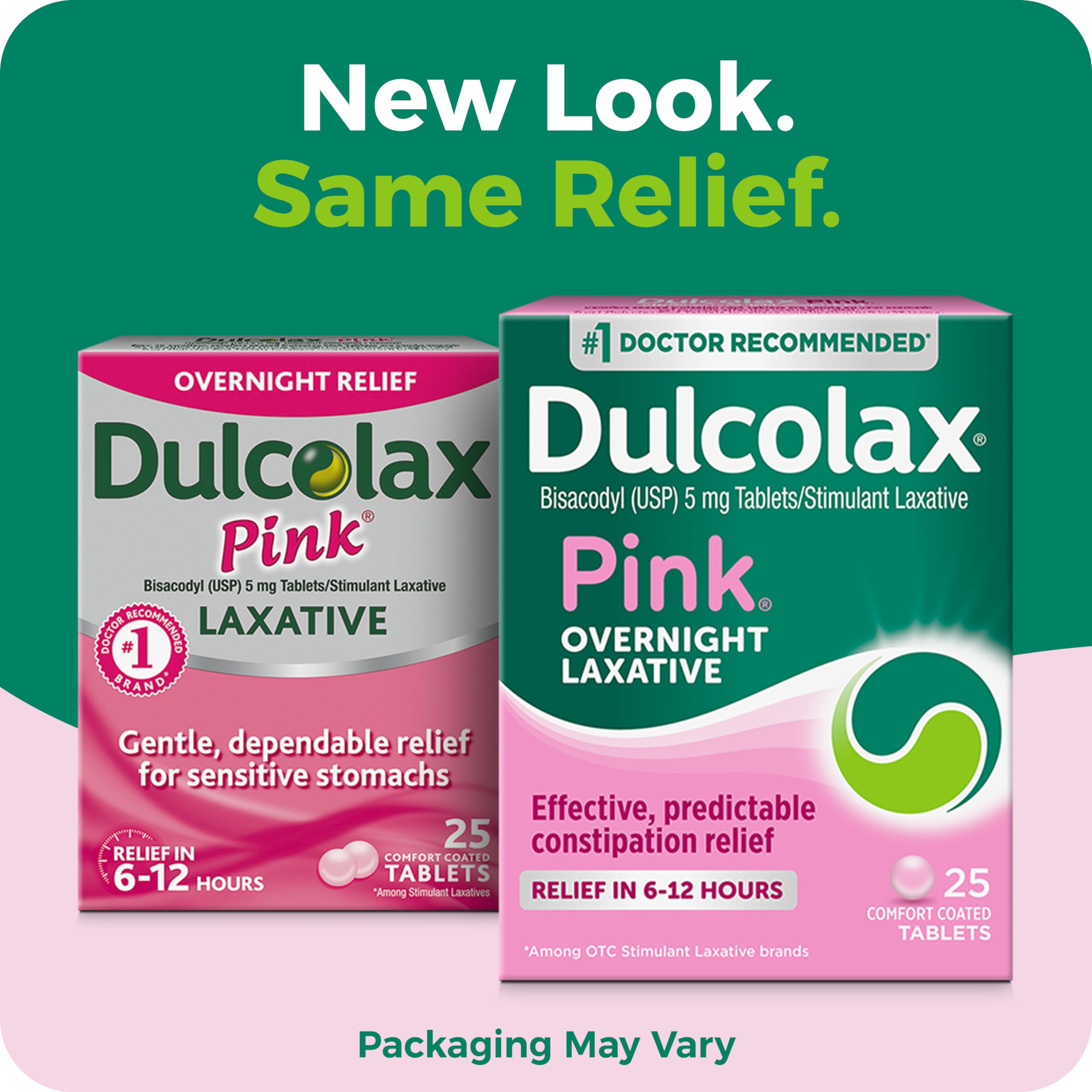 Dulcolax Pink Stimulant Laxative Tablets, Overnight Laxative, Predictable & Effective Constipation Relief, Relieves Straining & Bloating, Bisacodyl 5 mg, 25 Count