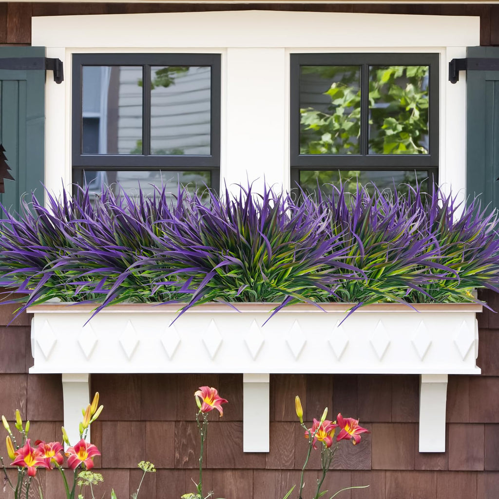 Uieke 28 Bundles Artificial Outdoor Plants UV Resistant Fake Grass Plants Faux Plastic Plants Greenery Shrubs for Home Garden Pathway Window Box Front Porch Cemetery Fall Decor, Autumn Red