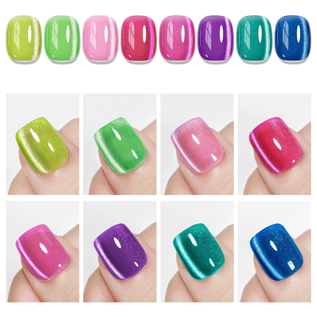 MIZHSE Cat Eye Gel Nail Polish, Moonlight Magnetic Gel Polish and Sheer Nude Nail Kit with 1 Magnet Stick, Glass Shiny Effect Silver Pink Purple Soak Off Manicure Home DIY