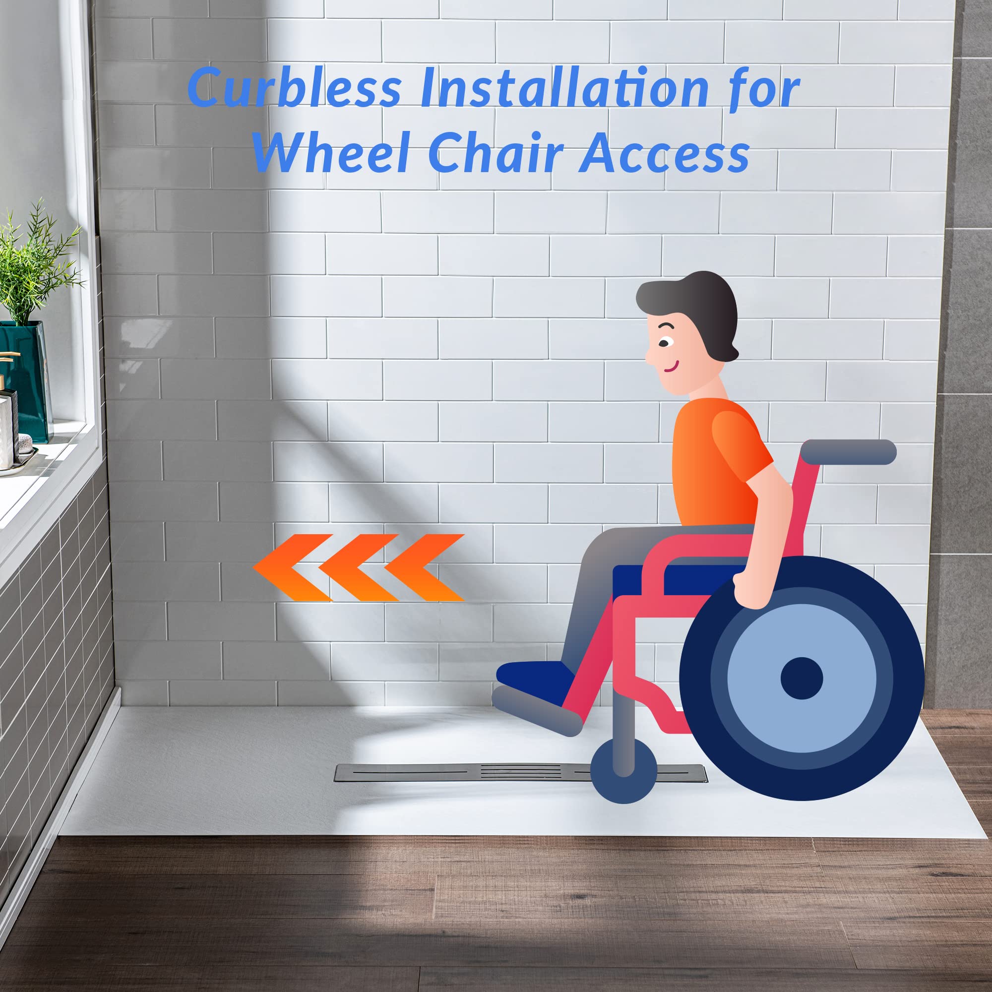 WOODBRIDGE 47.25 in L x 31.5 in W Zero Threshold Shower Base with Center Drain, Decorative Drain Plate, Tile Flange, Wheelchair Access, Low Profile, Black