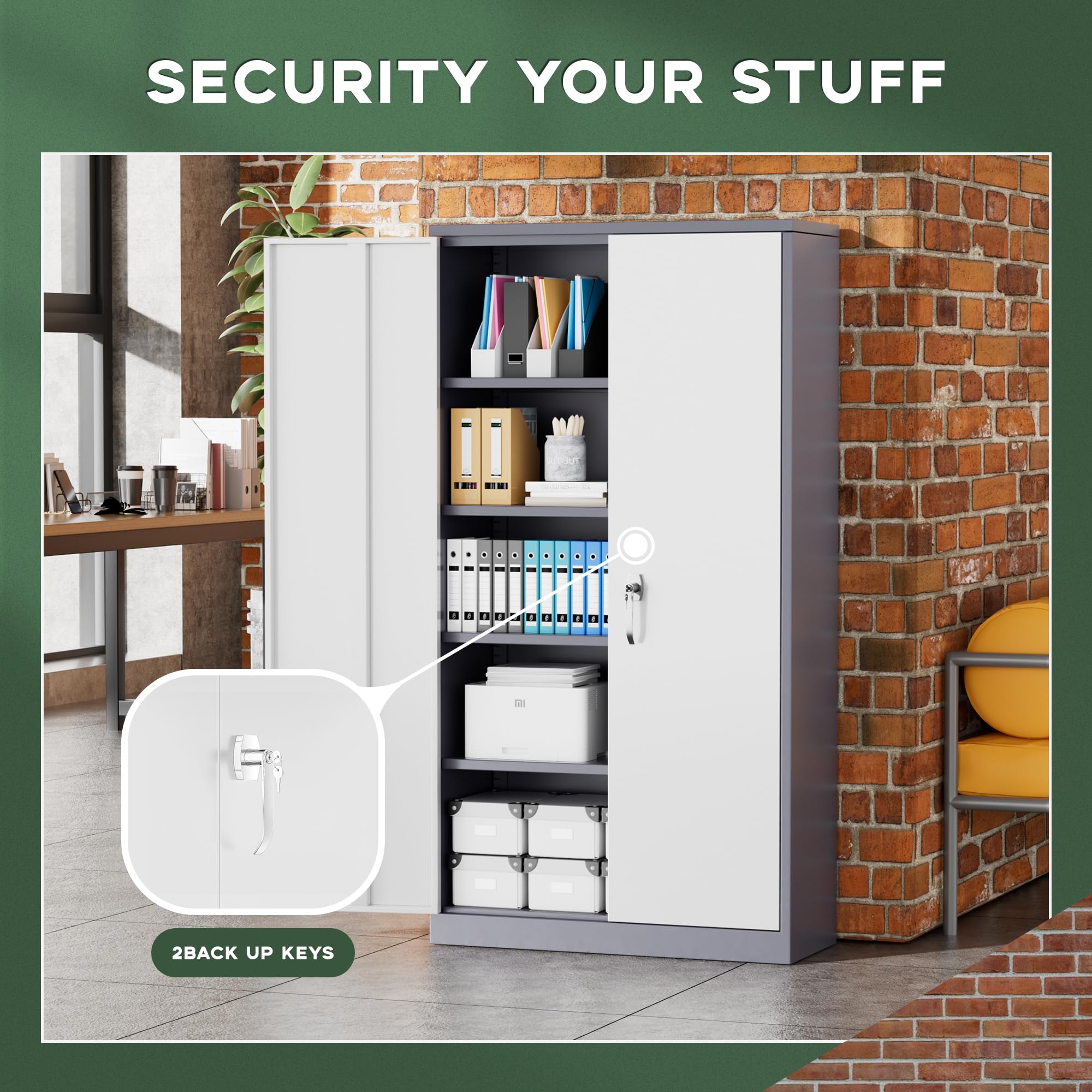 Greenvelly Metal Storage Cabinet, 36" Locking Storage Cabinet with Doors and Shelves, Lockable Storage Cabinets for Home Office, Utility Locker Cabinet, Steel Garage Cabinet with 2 Keys, Black