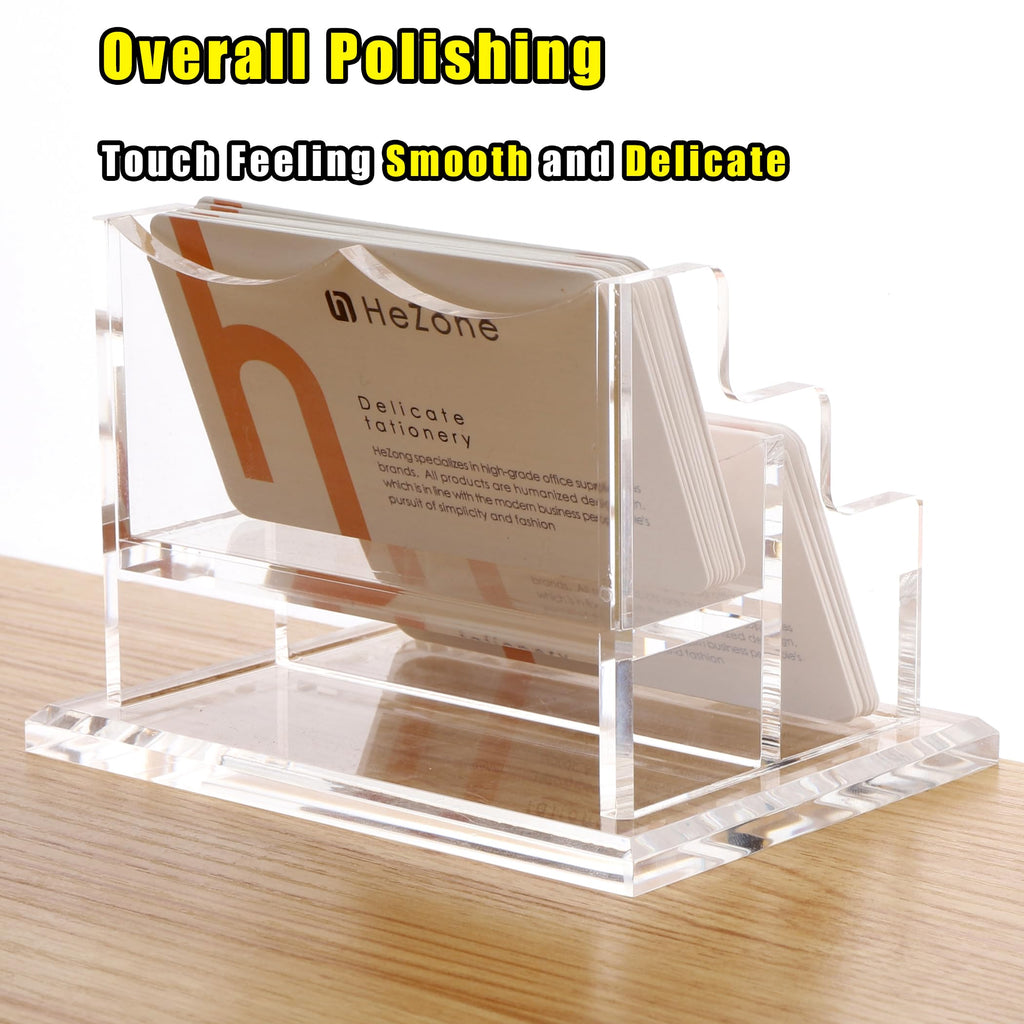HeZone Business Card Holder for Desk Display, Clear Acrylic Cards Organizer Stand for Men and Women, Business Cards Case Rack 1 Pack, Holds 50 Cards-1 Slot