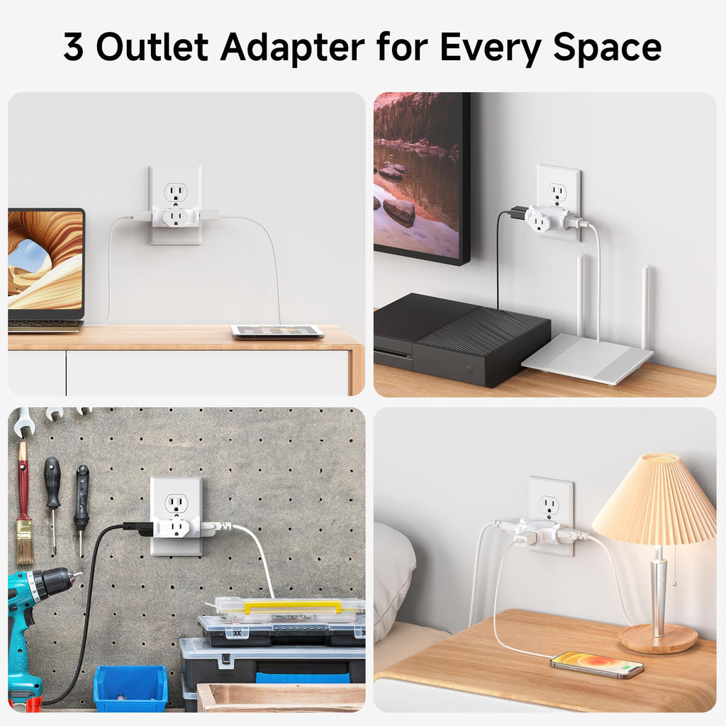 [ETL Listed] Cable Matters 3-Pack 3 Way Plug Adapter 15A 1875W, 3 Prong 3 Outlet Adapter, Power Splitter Plug Outlet, 3 Way Electrical Splitter, Black