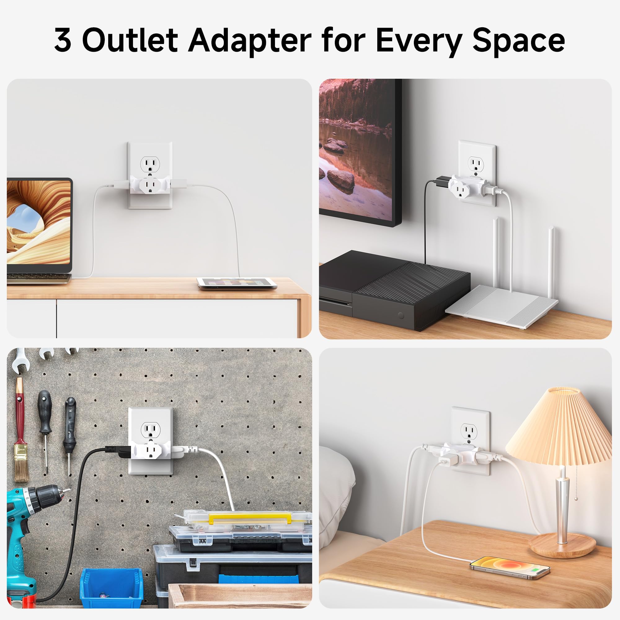 [ETL Listed] Cable Matters 3-Pack 3 Way Plug Adapter 15A 1875W, 3 Prong 3 Outlet Adapter, Power Splitter Plug Outlet, 3 Way Electrical Splitter, Black