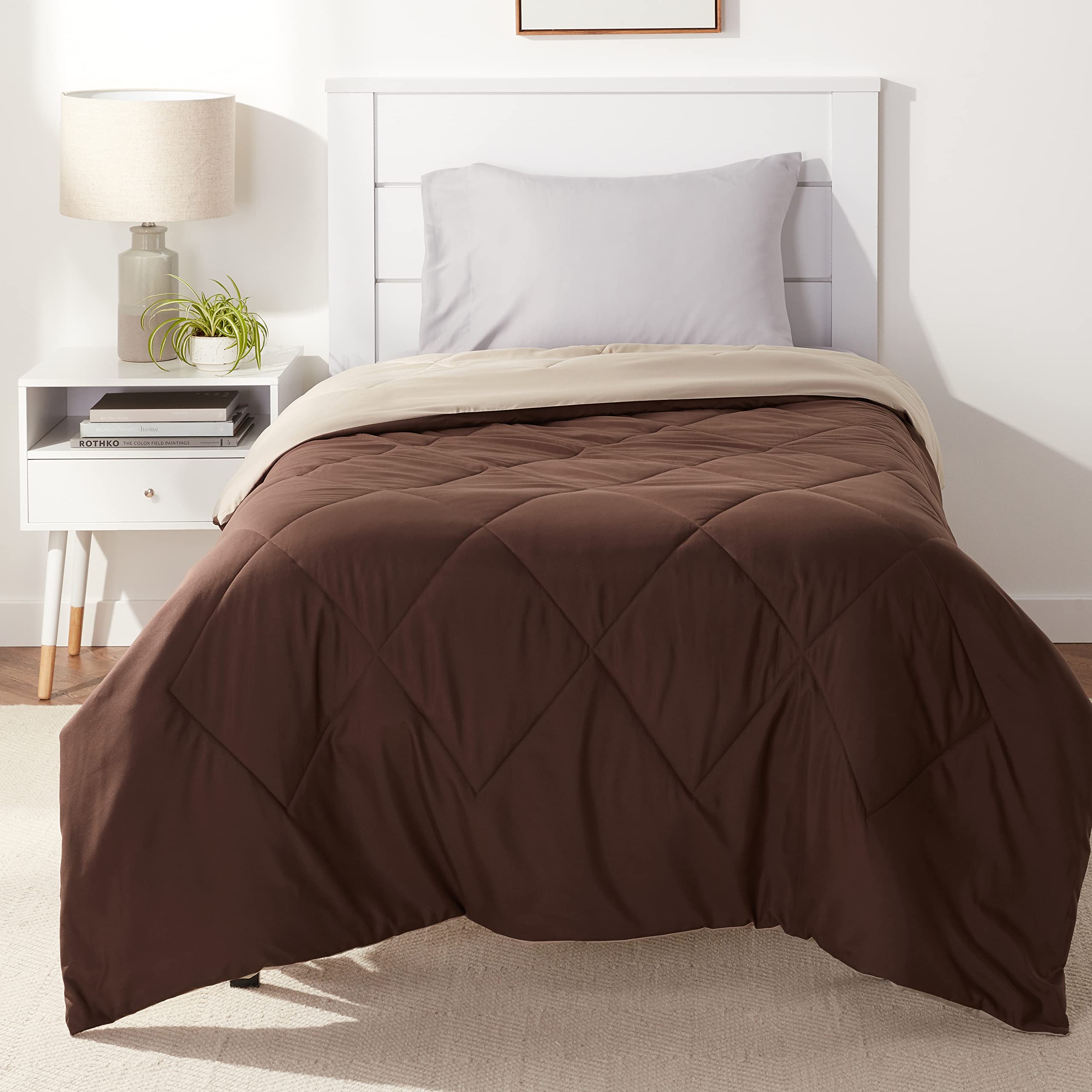 Amazon Basics Reversible Lightweight Microfiber All Season Comforter Blanket, Twin/Twin XL, Burgundy/Grey (Pack of 2)