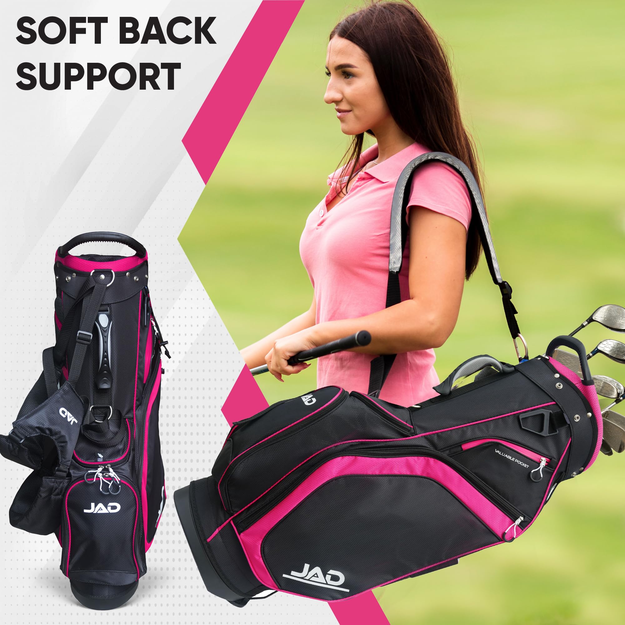 JAD Lightweight Womens Golf Bag, Golf Stand Bag for Women/Ladies, 14-Way Top Dividers, Ultra Lightweight, Large Pockets for Accessories, Durable Water Resistant