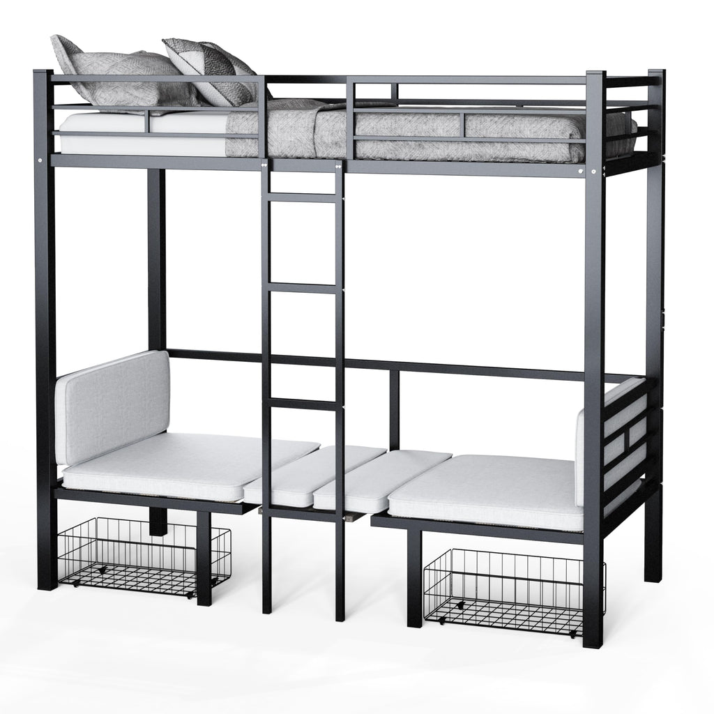 DNYN Twin Size Loft Bed with Desk & Storage Drawers& Table Set for Kids Bedroom,Covertible Twin-Over-Twin Bunkbeds Design,Easy Assemble & Space Saving & No Box Spring Needed,for Small Space, Black