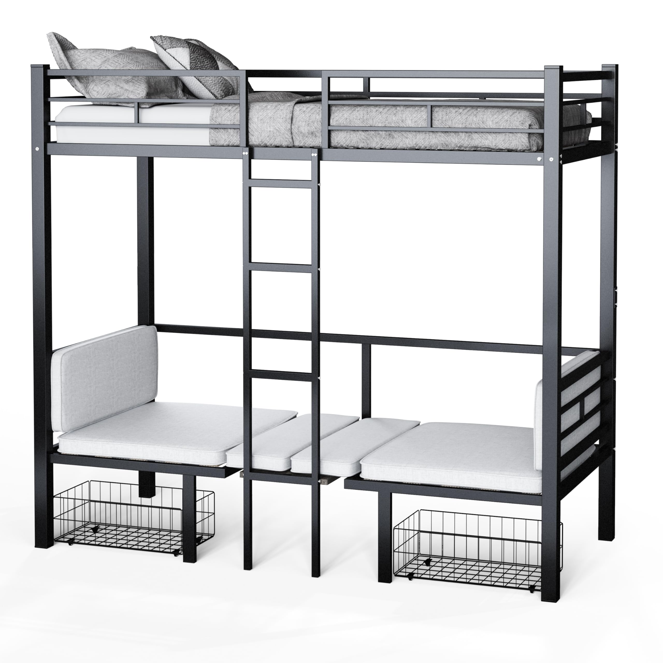 DNYN Twin Size Loft Bed with Desk & Storage Drawers& Table Set for Kids Bedroom,Covertible Twin-Over-Twin Bunkbeds Design,Easy Assemble & Space Saving & No Box Spring Needed,for Small Space, Black