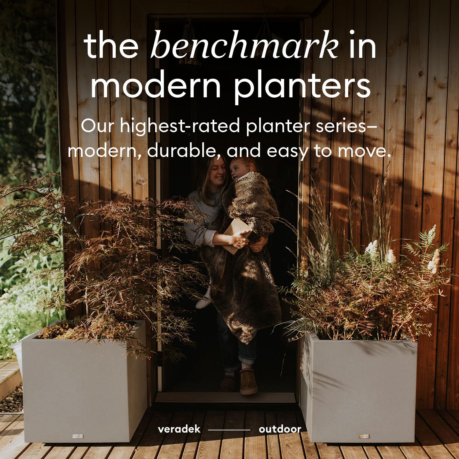 Veradek Block Series Cube Plastic Planter - Large Square Planter for Indoor or Outdoor Patio/Garden | Durable All-Weather Use with Drainage Holes | Modern Décor for Tall Plants, Trees, Flowers
