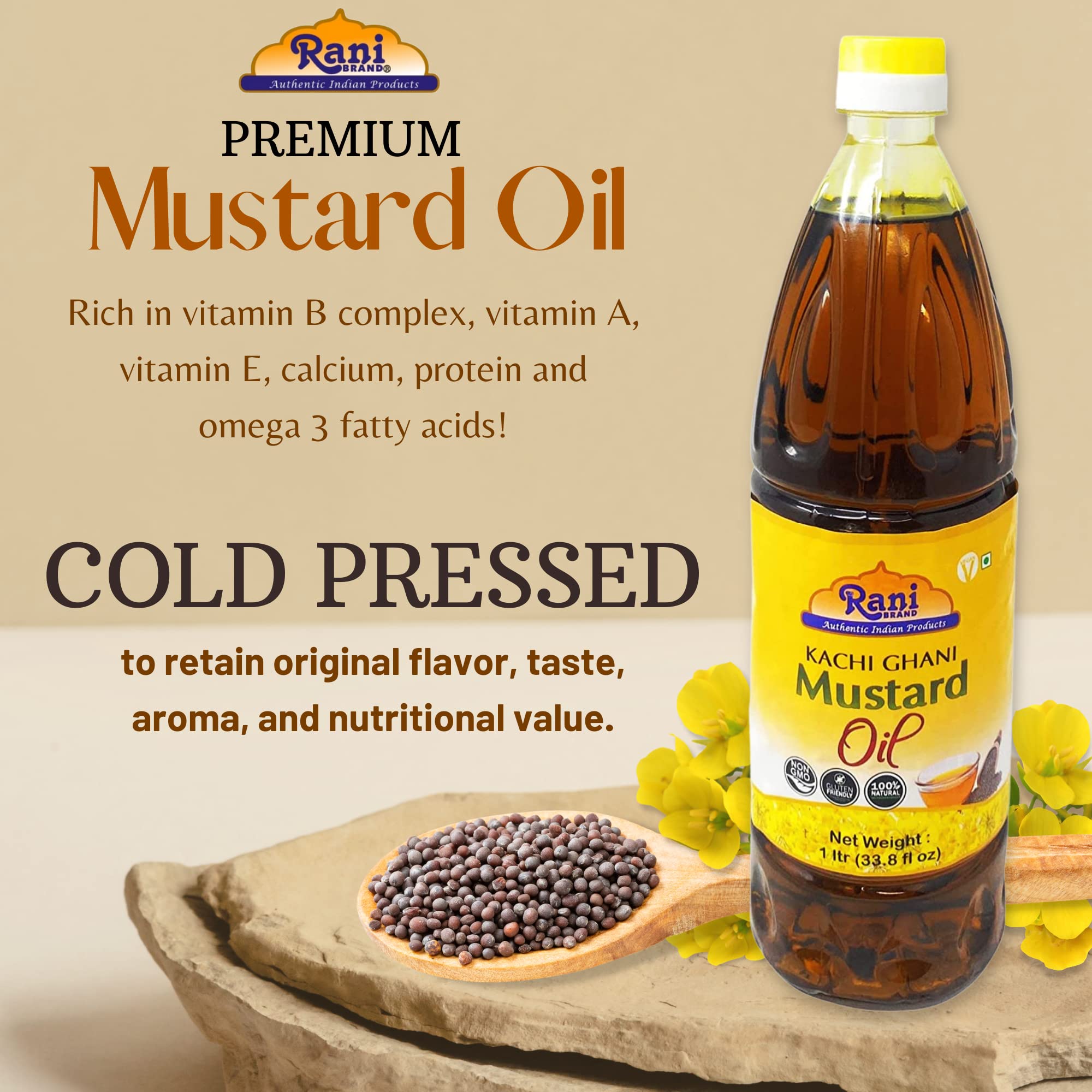 Rani Premium Oils Combo Set of 3 - Peanut Oil, Mustard Oil, Sesame Oil 16.9 Ounce (500ml) ~ Cold Pressed | 100% Natural | Kosher | NON-GMO | Vegan | Gluten Free