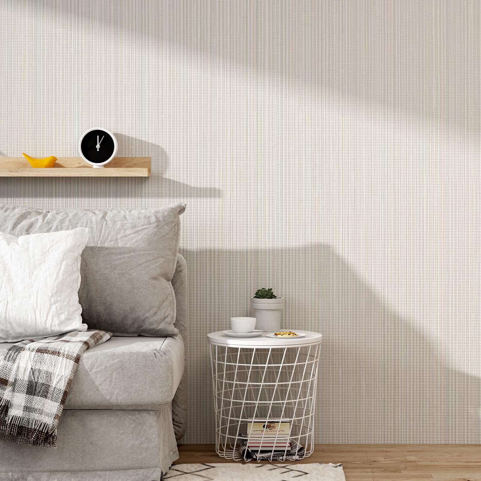 Grasscloth Peel and Stick Wallpaper 20.8"x394" Gray Thick Fabric Textured Linen Classic Faux Grassweave Neutral Removable Wallpaper Vinyl Film Roll for Home Use