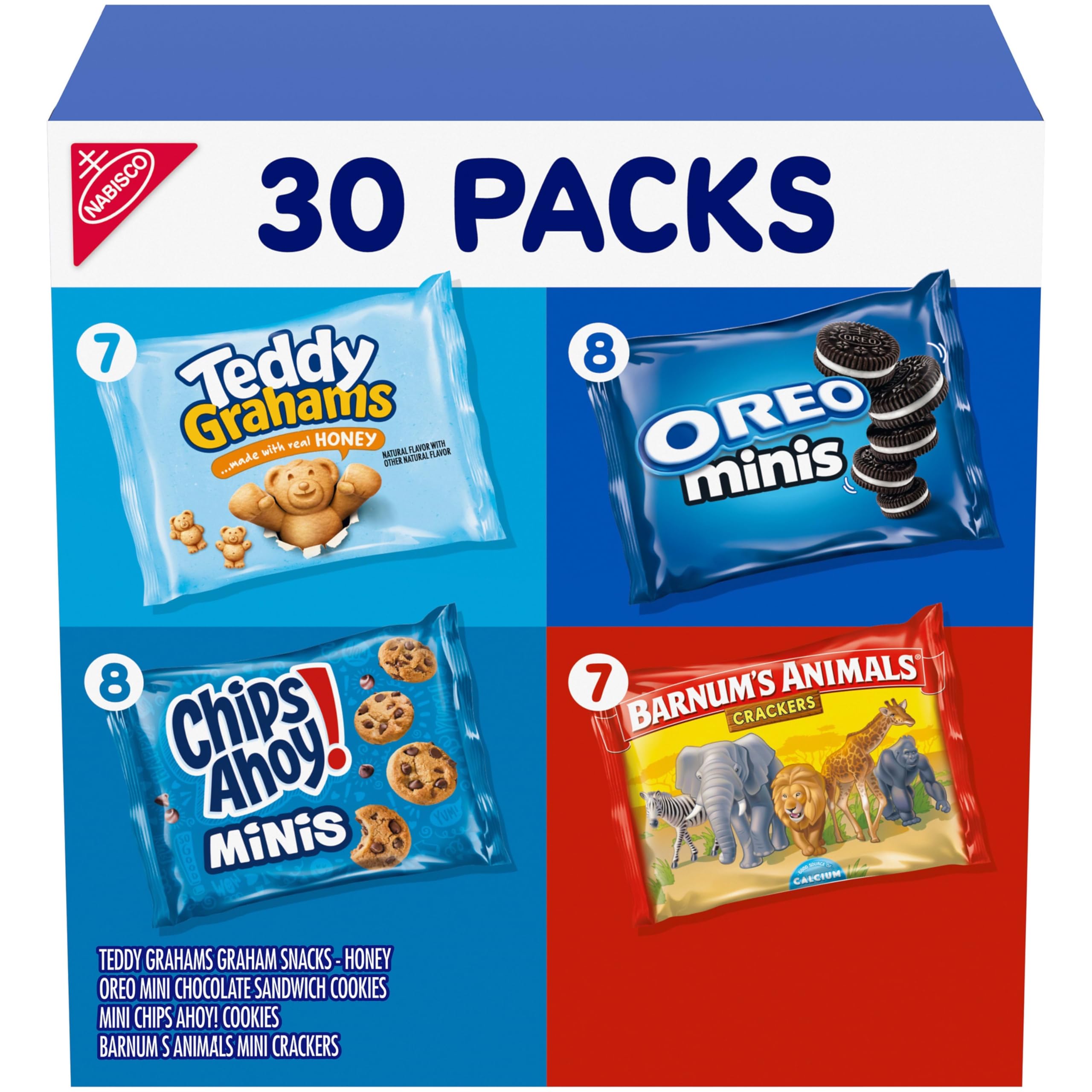 Nabisco, Team Favorites Variety Pack, Oreo Mini, Chips Ahoy! Mini, Teddy Grahams Honey and Barnum's Animal Crackers, 30 Snack Packs