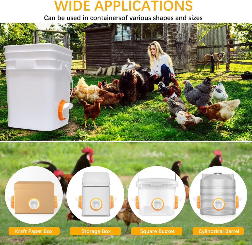 Chicken Feeder Port, 6 Pack Chicken Feeders No Waste with 6 Lids 1 Drill Bit, DIY Automatic Poultry Feeder Cups Kit, Chicken Bucket Feeder for Barrels (White)