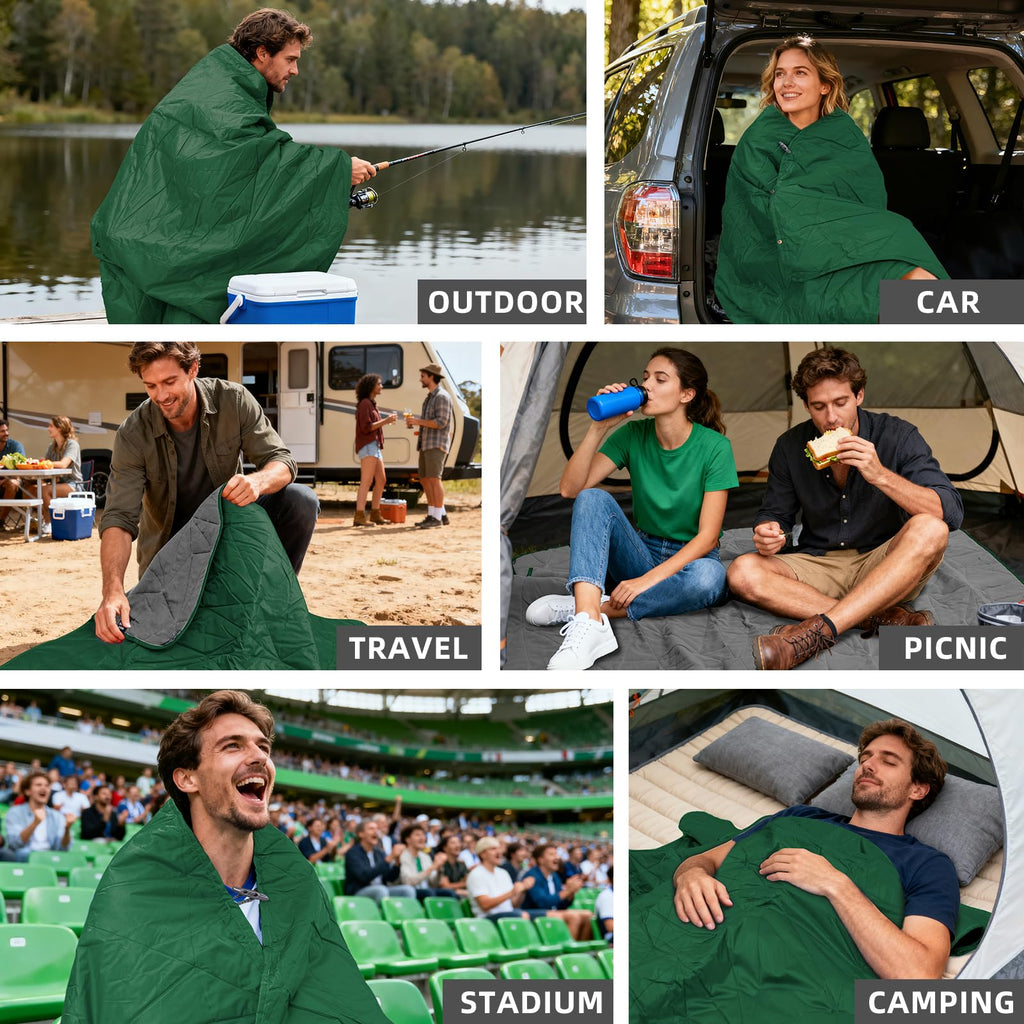 Large Outdoor Waterproof Blanket Extra Thick Fleece Stadium Blanket for Camping, Car, Pet, Picnics - Windproof, Wearable, Machine Washable 80" x 58" (Black Check)