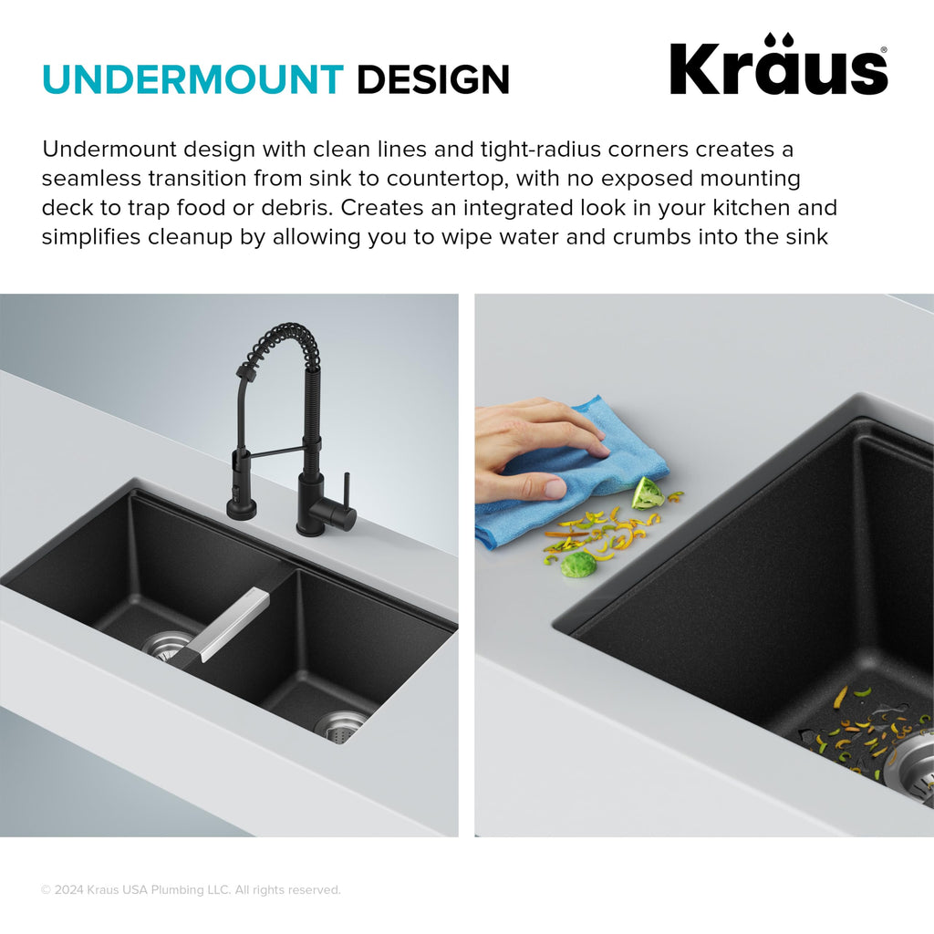 KRAUS Quarza 31-inch Undermount Single Bowl Granite Kitchen Sink in Black Onyx, KGU-413B