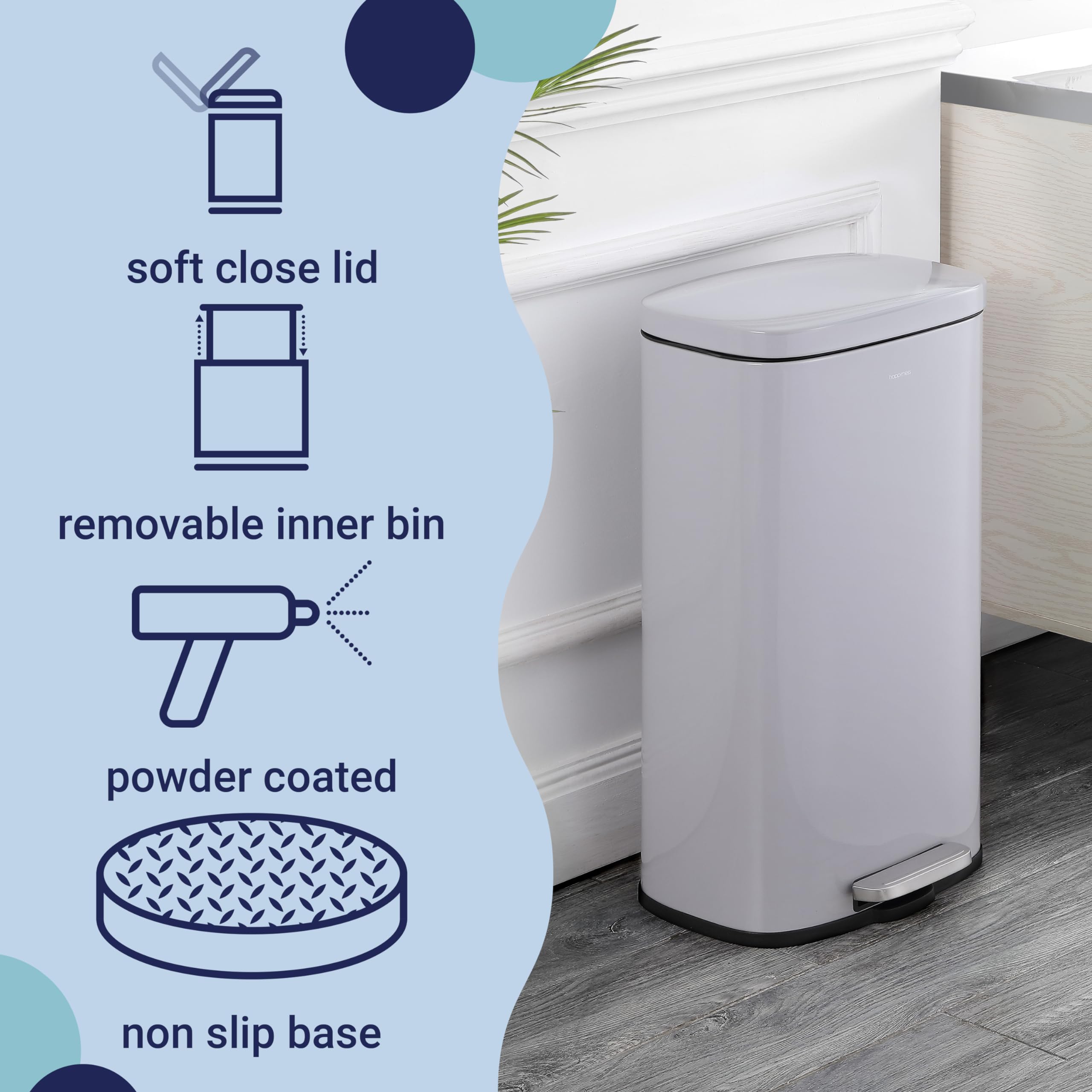 happimess HPM1011B Curtis 8-Gallon Step-Open Trash Can with Soft-Close Lid, Modern, Minimalistic, Fingerprint Proof for Home, Kitchen, Laundry Room, Office, Bedroom, Bathroom, Black