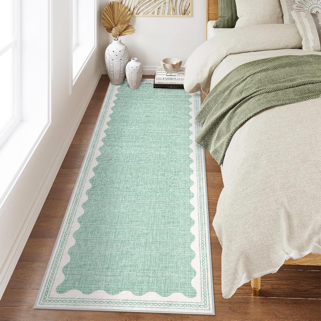 Scalloped Rug 2x3 Rugs for Entryway, Solid Blue Rugs Small Area Rug Non Slip Scalloped Bath Mat, Washable Front Door Mat Indoor Entrance,Soft Girls Nursery Dorm Carpet for Bedroom Kitchen