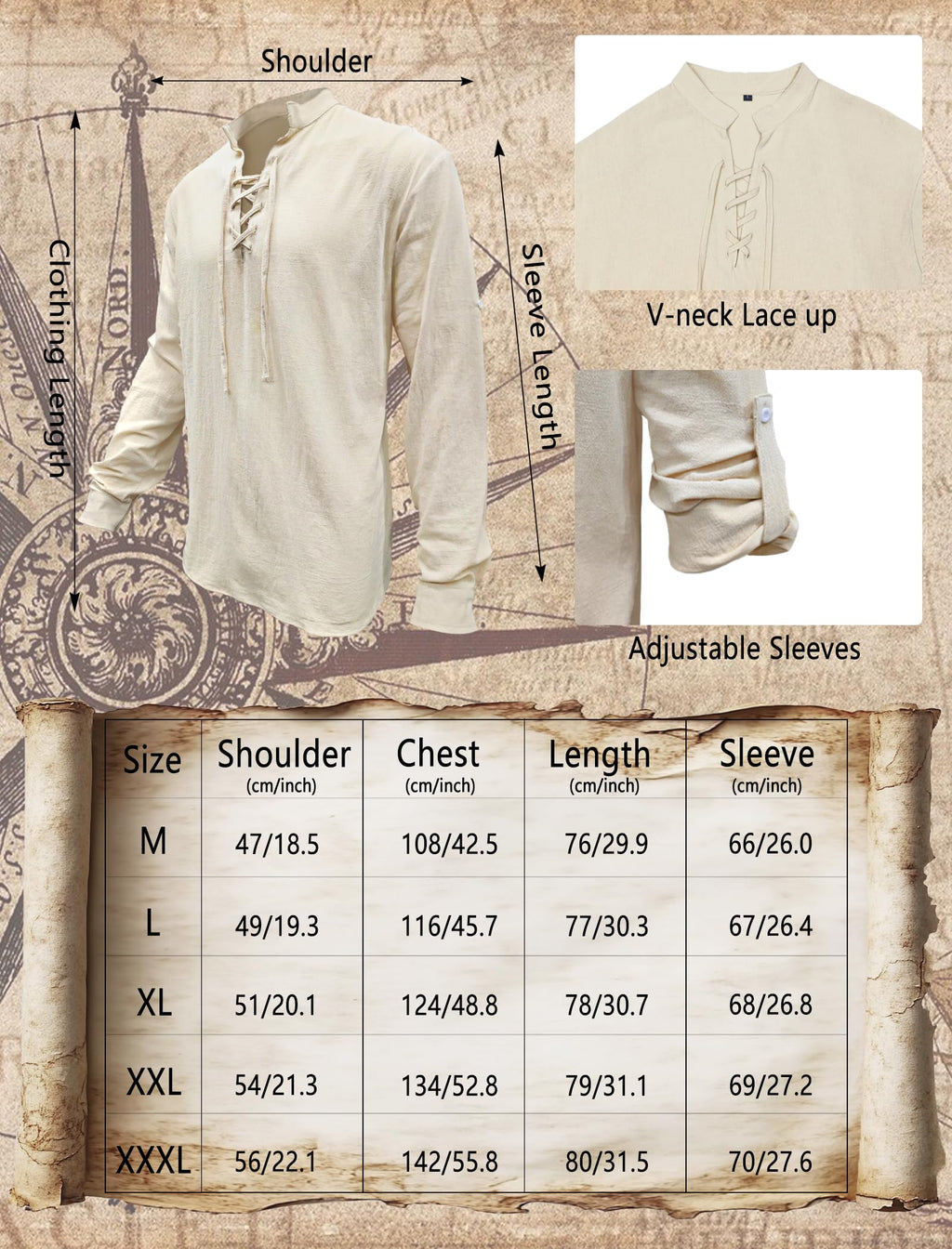 Verceco Mens Pirate Costume Outfit Renaissance Costume Men Medieval Outfit With Pirate Pants Shirts Sash Accessories (Black, Medium)